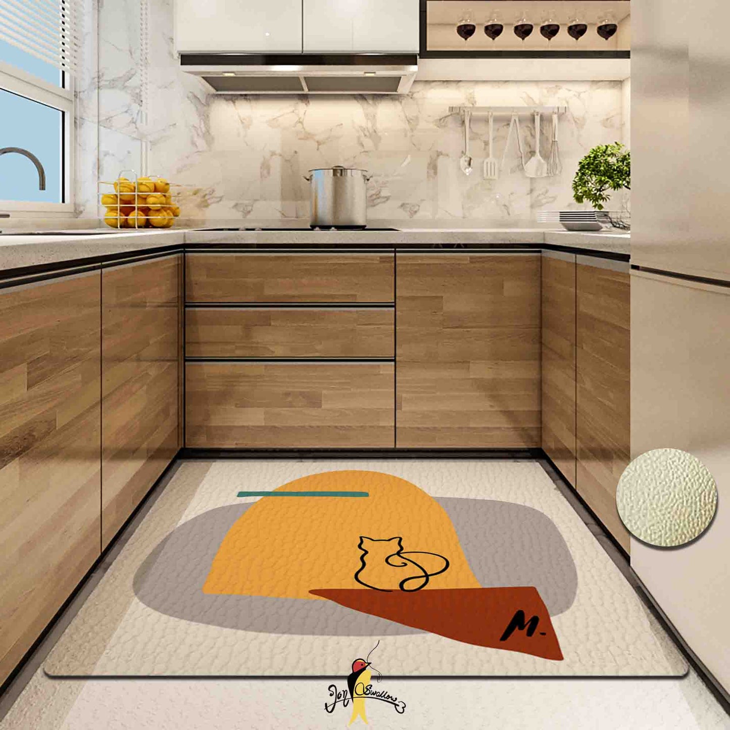 JoySwallow Personalized Kitchen Mat, the Cat Waiting at the Door Kitchen Runner, Modern Non-Slip Anti Fatigue Standing Rug, Animal Mat, Comfort Floor Mat for Kitchen Laundry Décor