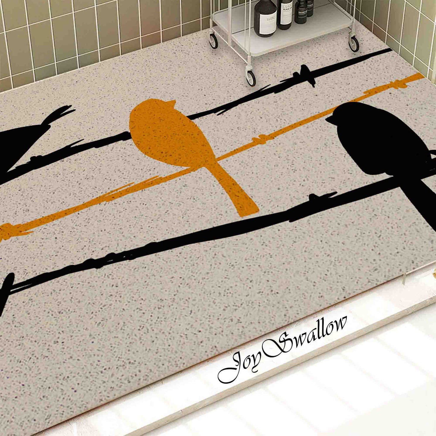JoySwallow Personalized Bathtub Mat, Modern Abstract Bird Sun Mountain Bathtub Mat, Art PVC Coil Shower Mat, Anti Skid PVC Coil Bathmat, Permeable Bathmat, Drainable Rug, Artistic Bathroom Décor
