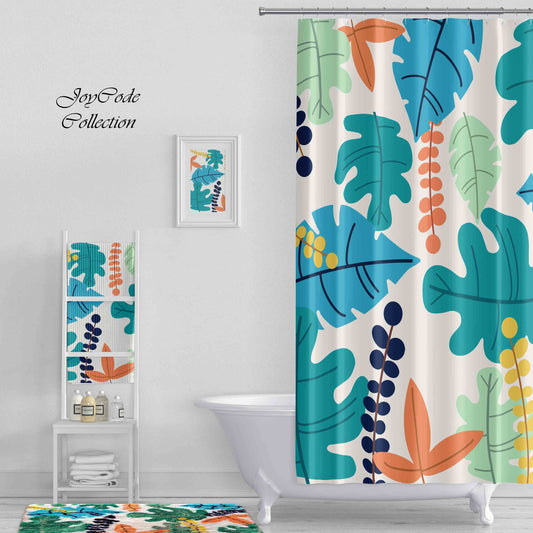 JoySwallow Tropical Rainforest Colorful Leaves Shower Curtain, Floral Waterproof Heavy Weighted Bath Curtains with hooks