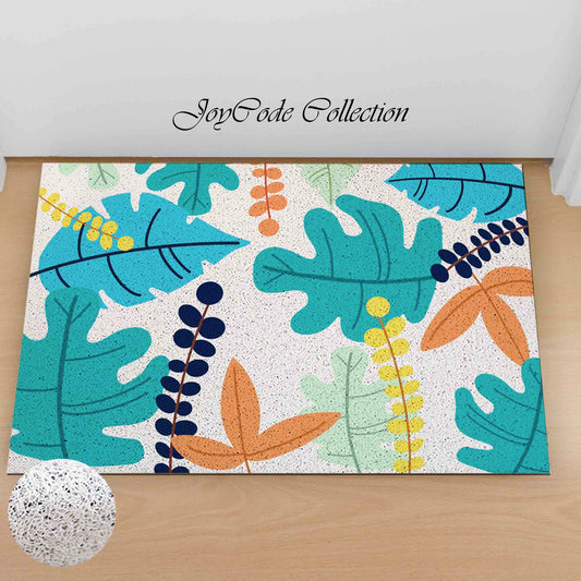 JoySwallow Tropical Rainforest Colorful Leaves PVC Coil Entrance Door Mat,  Anti-Skid Outdoor Mat, Floral Entryway Rug for Porch Courtyard