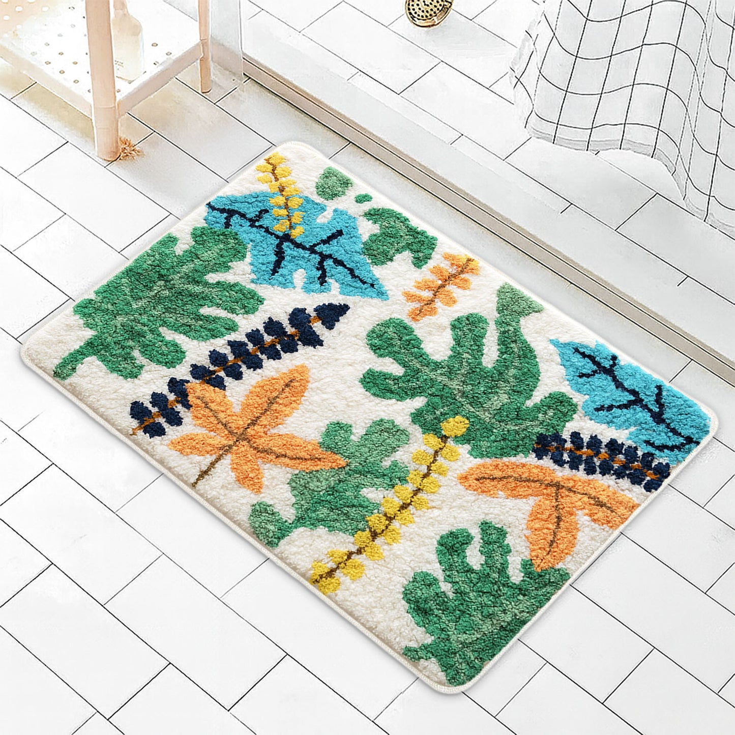 JoySwallow Personalized Bathtub Mat, Tropical Rainforest Colorful Leaves Tub Mat, PVC Coil Permeable Bath Mat, Floral Drainable Bath Rug, Anti Skid Bathmat