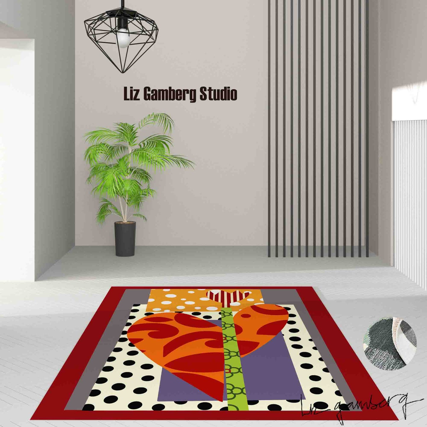 Tulip Heart Handmade Yarn Dye Living Room Rug by Liz Gamberg Studio from US