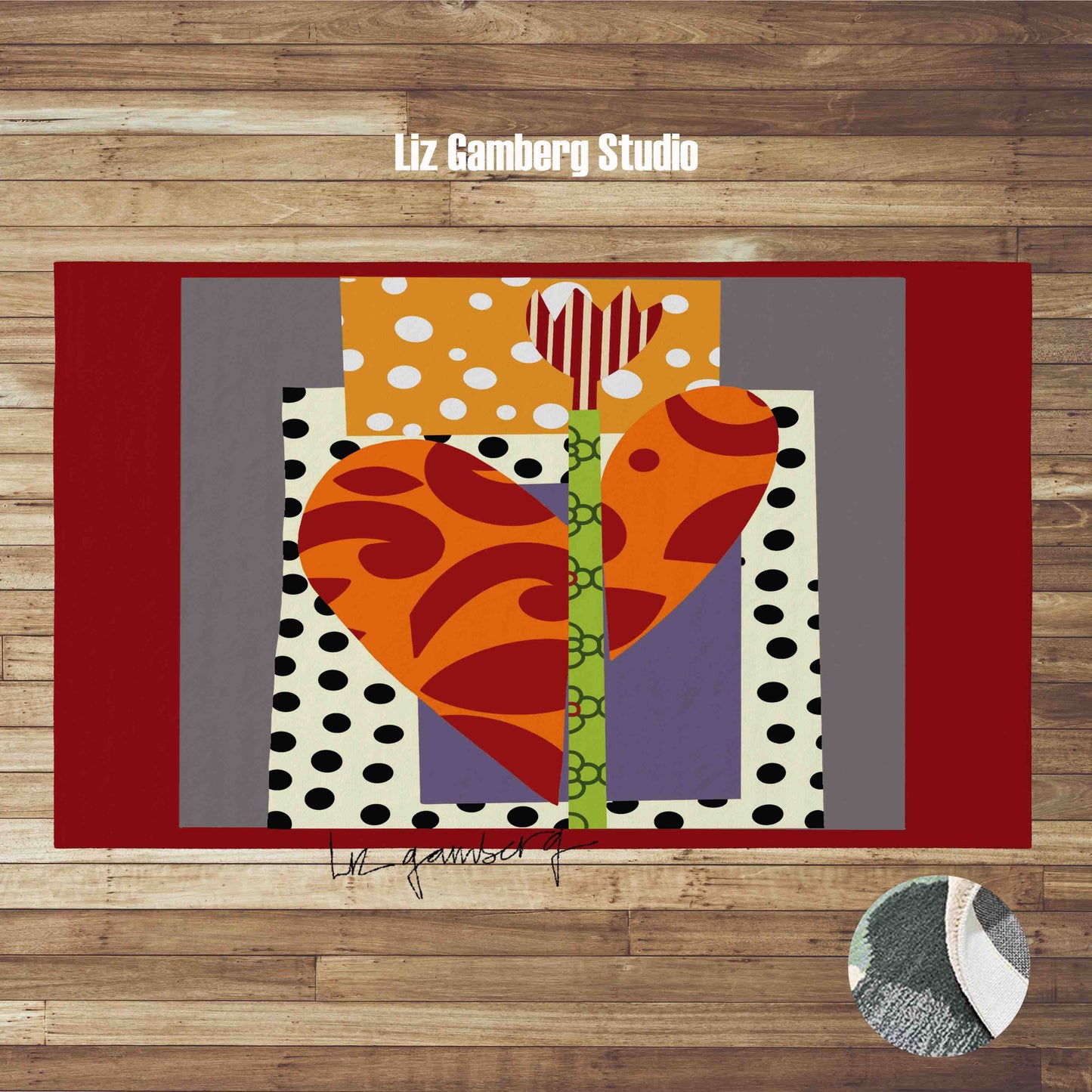 Tulip Heart Handmade Yarn Dye Living Room Rug by Liz Gamberg Studio from US