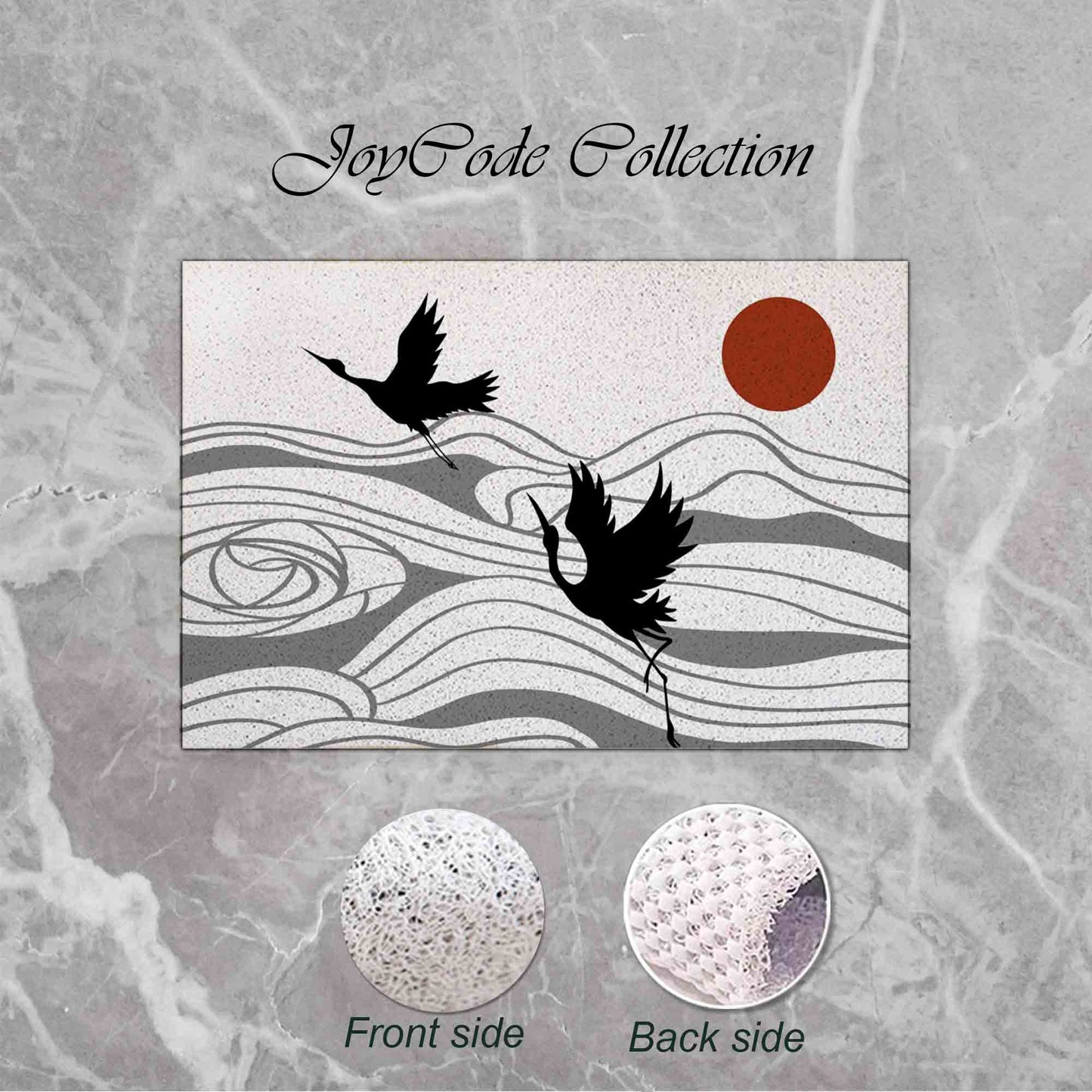 JoySwallow Personalized Bathtub Mat, Two Cranes Mountain Sun Bathtub Mat, Abstract PVC Coil Shower Mat, Geometrical Anti Skid PVC Coil Bathmat, Permeable Bathmat, Drainable Rug