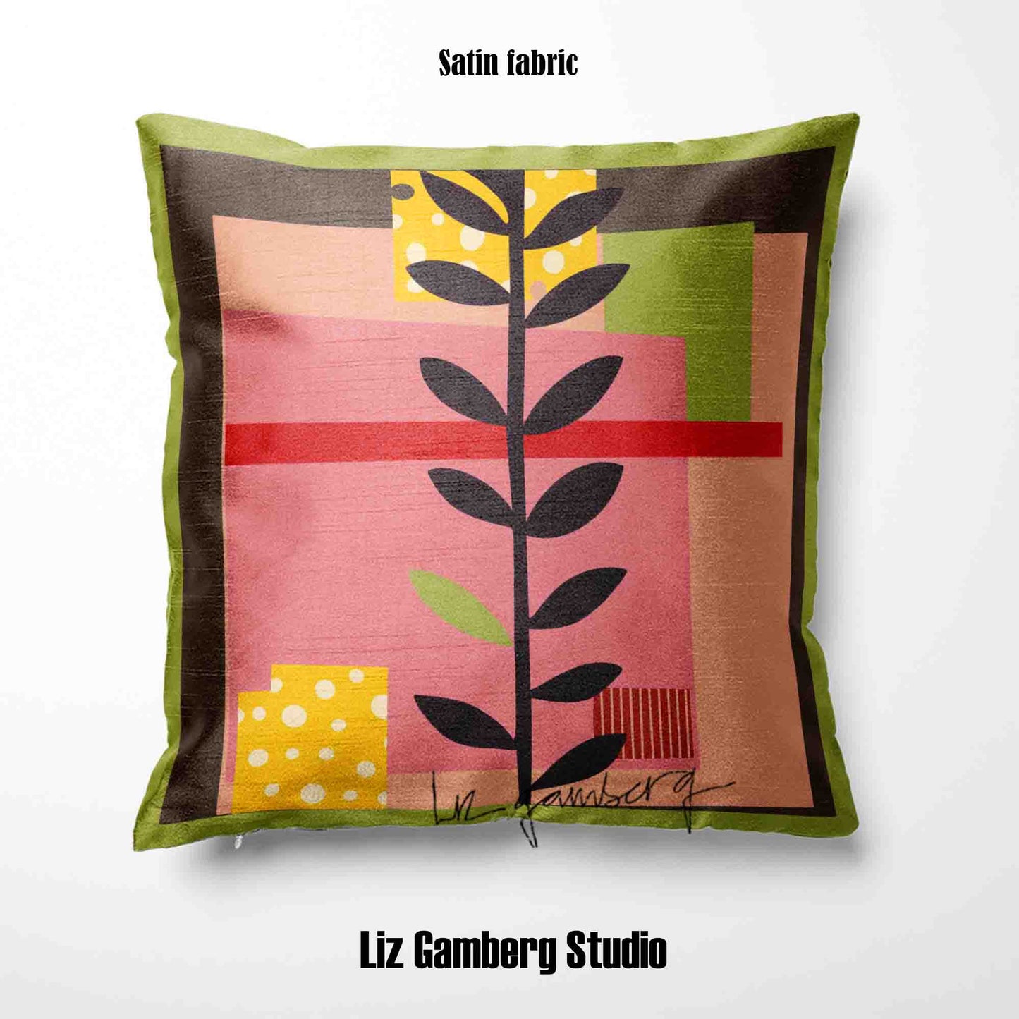 Vine On Pink Velvet | Linen Cotton | Satin Throw Pillow Covers without Inserts by Liz Gamberg Studio from US