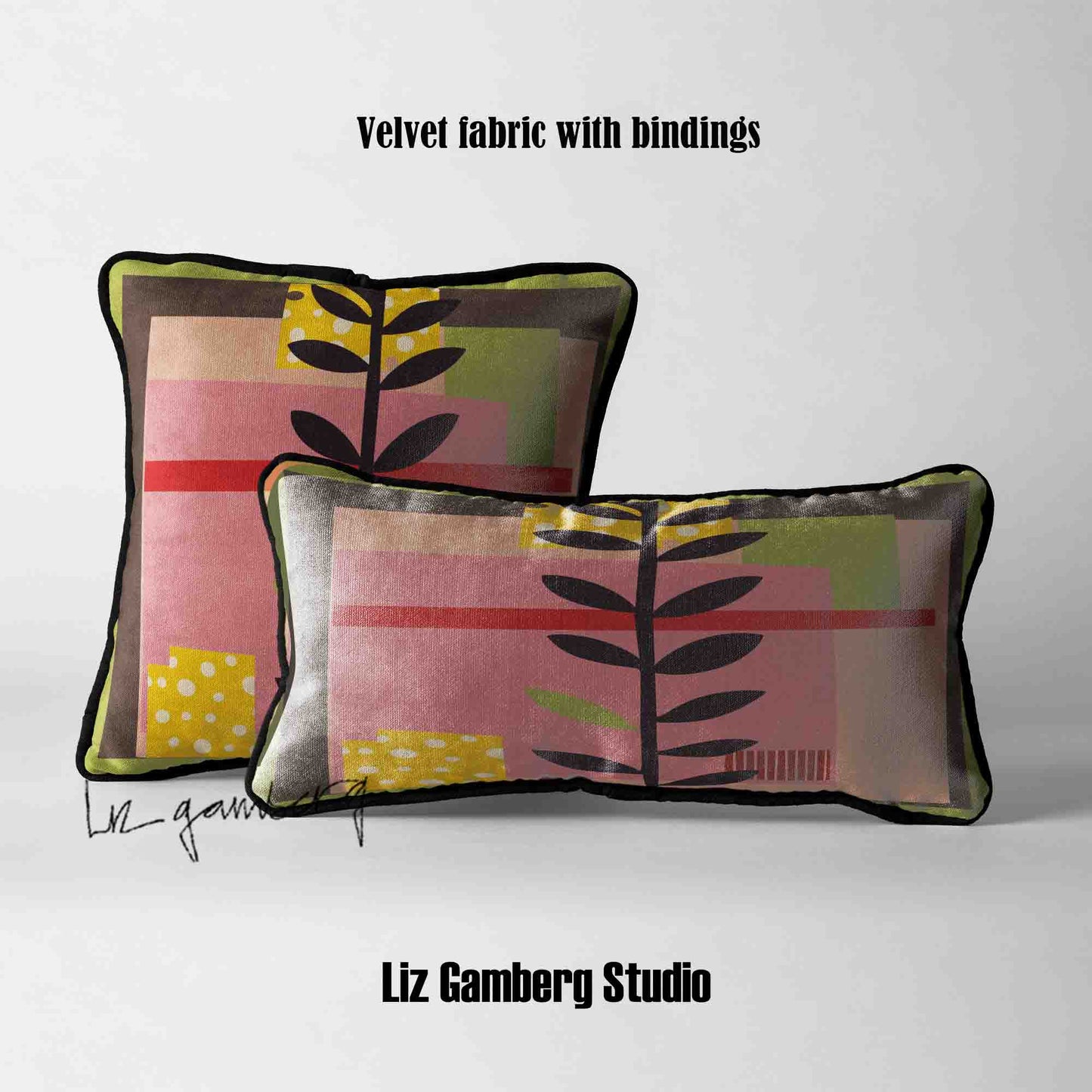 Vine On Pink Velvet | Linen Cotton | Satin Throw Pillow Covers without Inserts by Liz Gamberg Studio from US