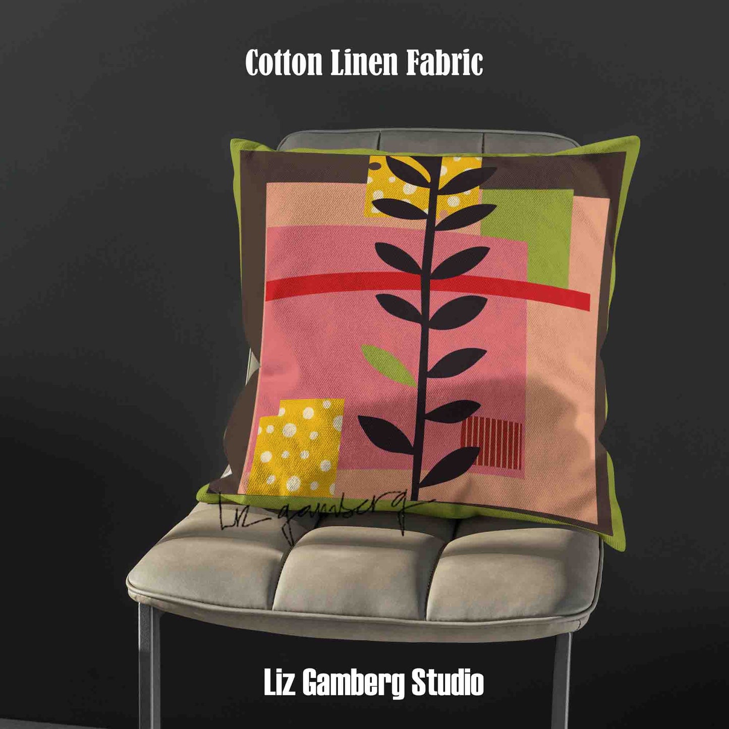 Vine On Pink Velvet | Linen Cotton | Satin Throw Pillow Covers without Inserts by Liz Gamberg Studio from US