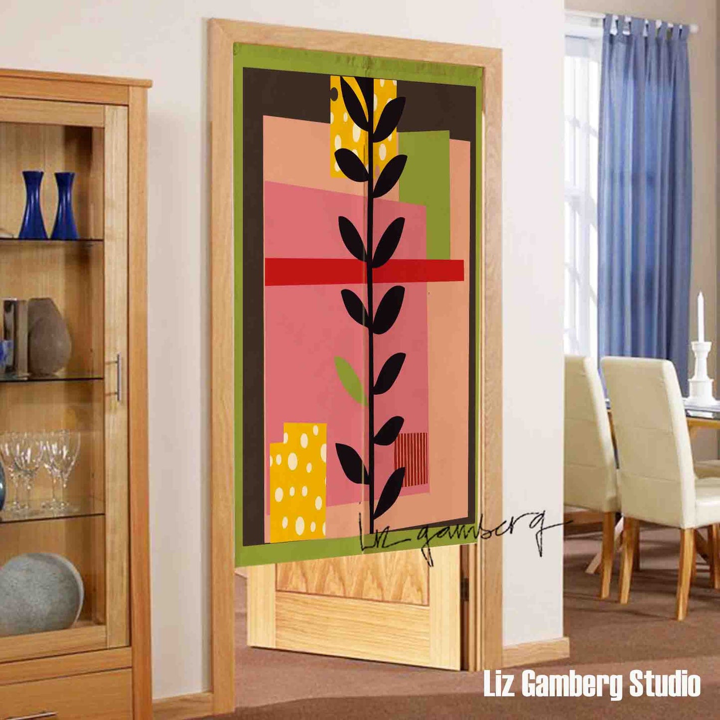 Vine On Pink Doorway Curtain by Liz Gamberg Studio from US
