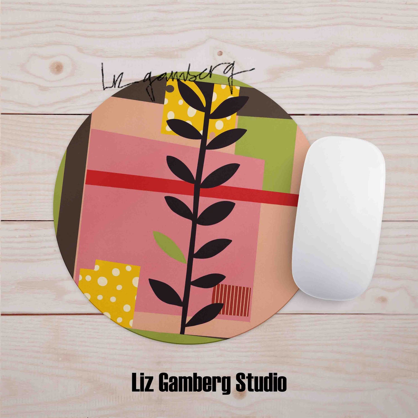 Vine On Pink Mouse Pad by Liz Gamberg Studio from US
