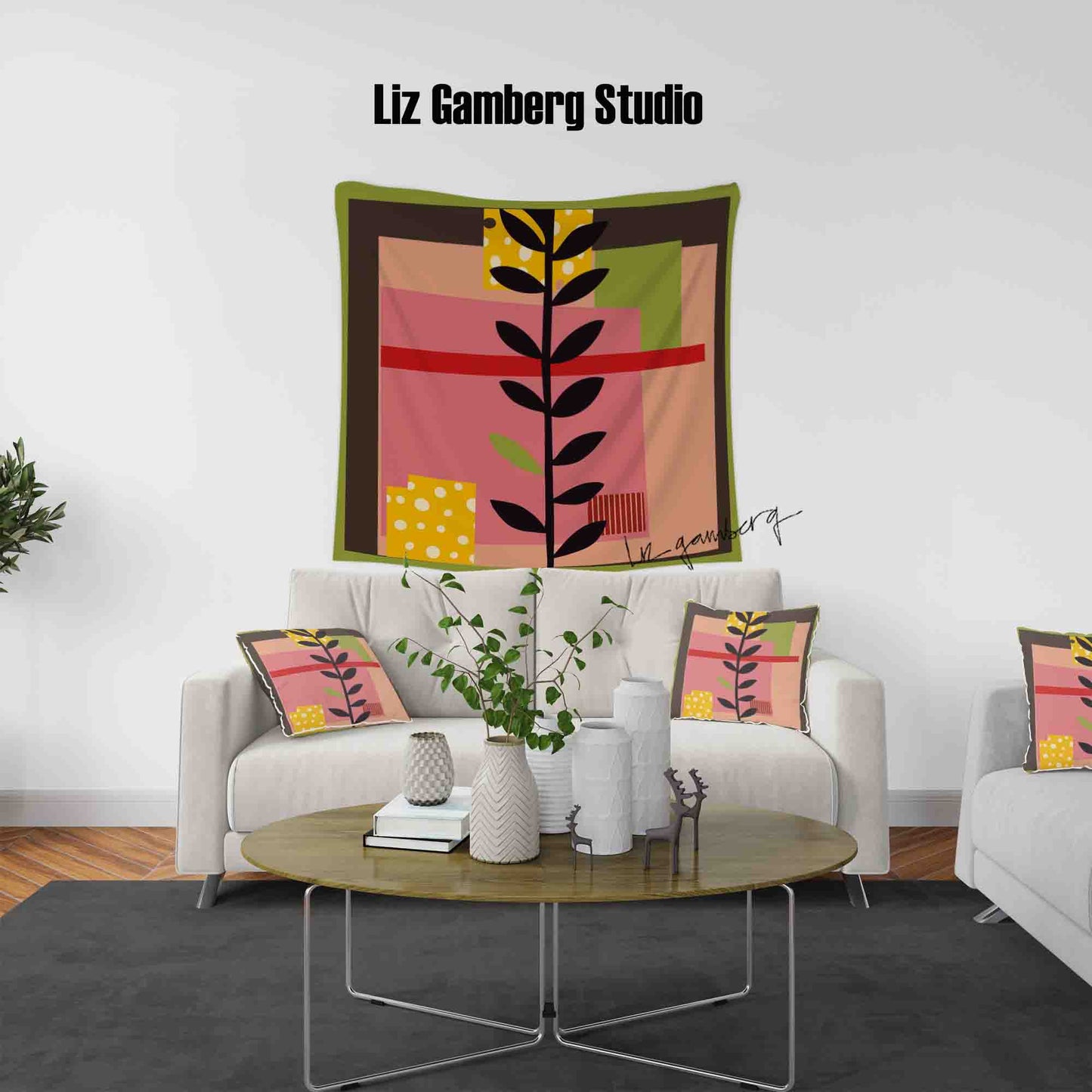 Vine On Pink Tapestry by Liz Gamberg Studio from US
