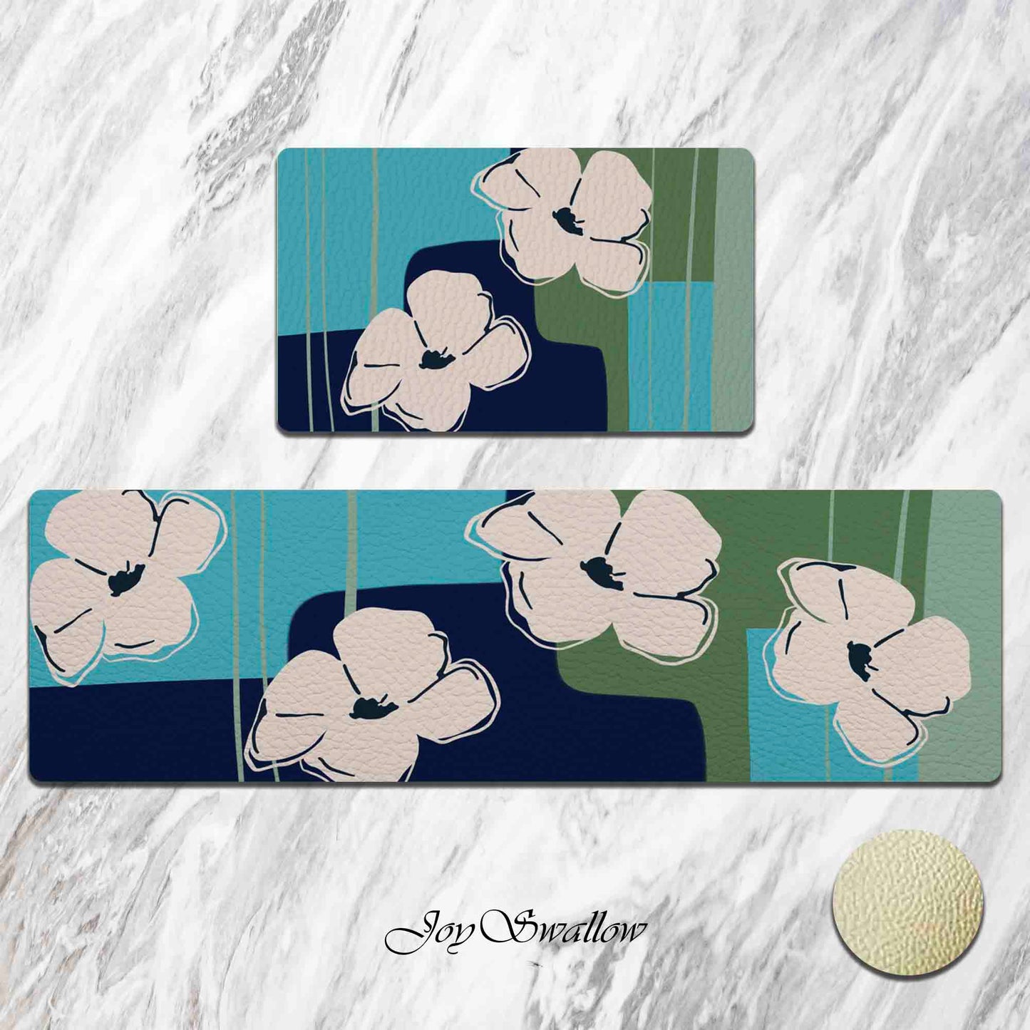 JoySwallow White Anemone Kitchen Runner, Floral Non-Slip Anti Fatigue Standing Rug, Comfort Floor Mat for Kitchen Laundry Décor