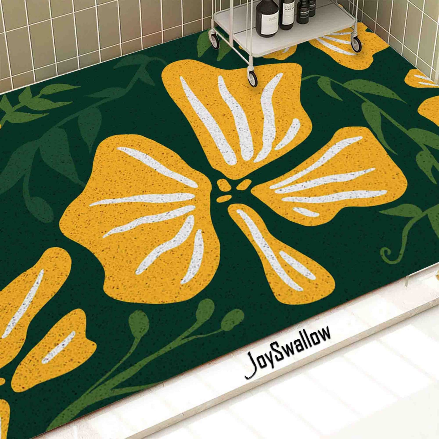 JoySwallow Personalized Bathtub Mat, Yellow Buttercup Flower Tub Mat, PVC Coil Permeable Bath Mat, Floral Drainable Bath Rug, Anti Skid Bathmat
