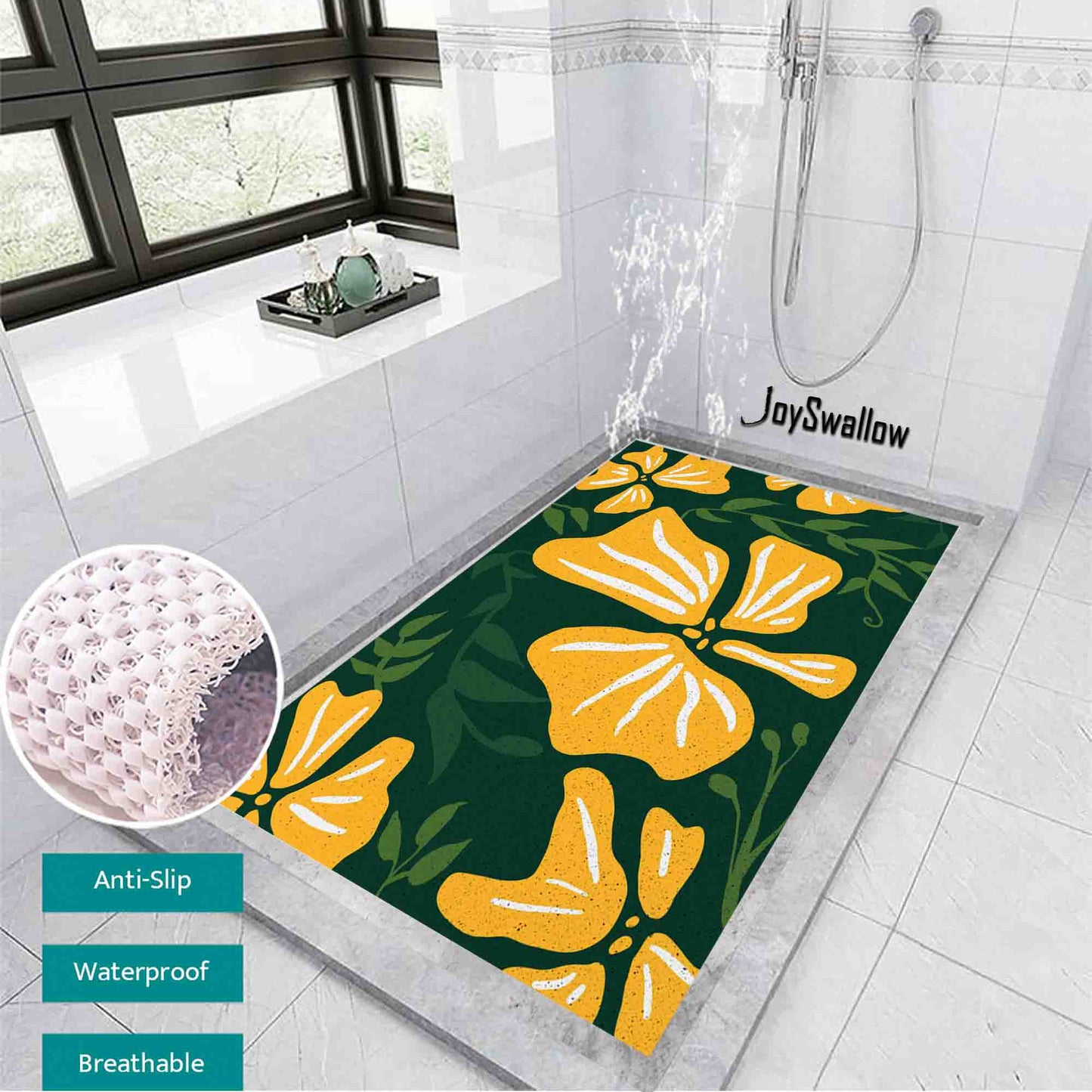 JoySwallow Personalized Bathtub Mat, Yellow Buttercup Flower Tub Mat, PVC Coil Permeable Bath Mat, Floral Drainable Bath Rug, Anti Skid Bathmat