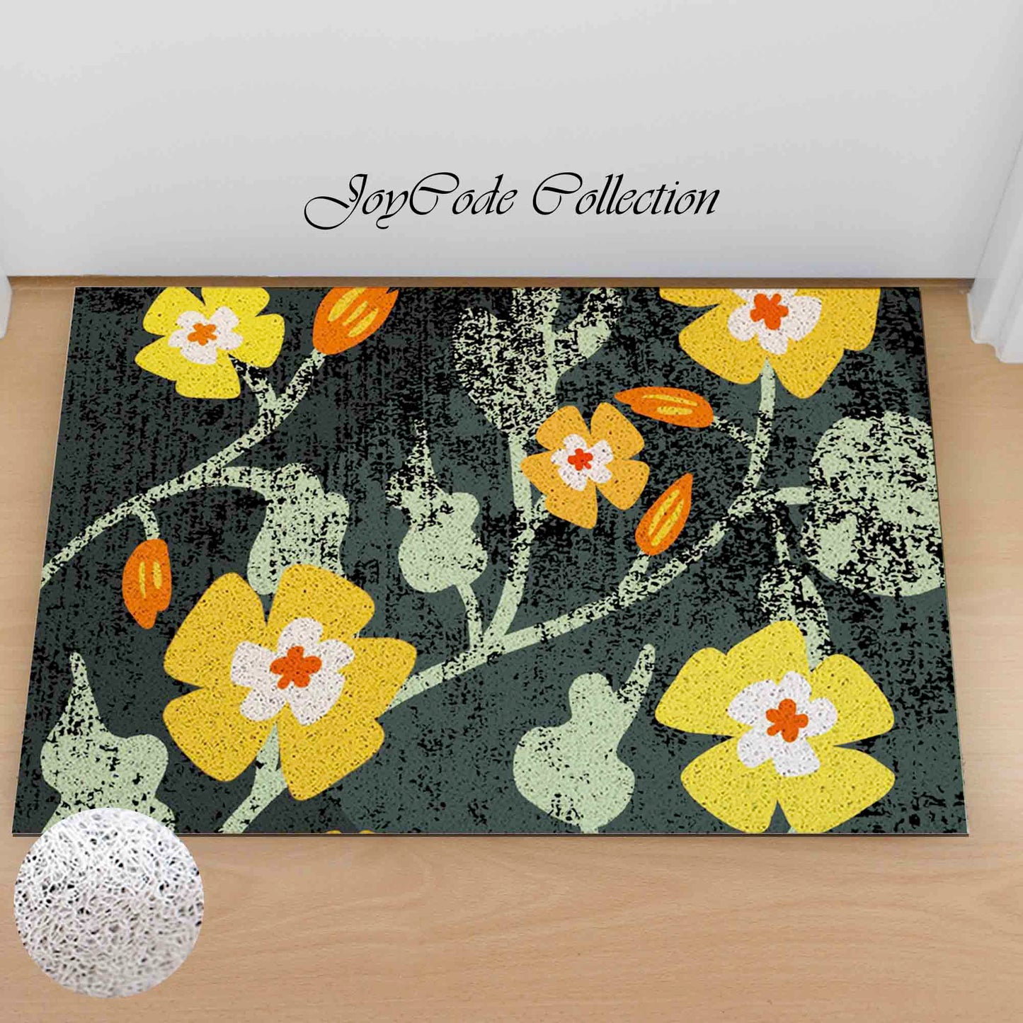 JoySwallow Yellow Buttercups Flowers Garden Doormat, PVC Coil Entrance Door Mat, Floral Anti-Skid Outdoor Mat, Leaves Entryway Rug for Porch Courtyard