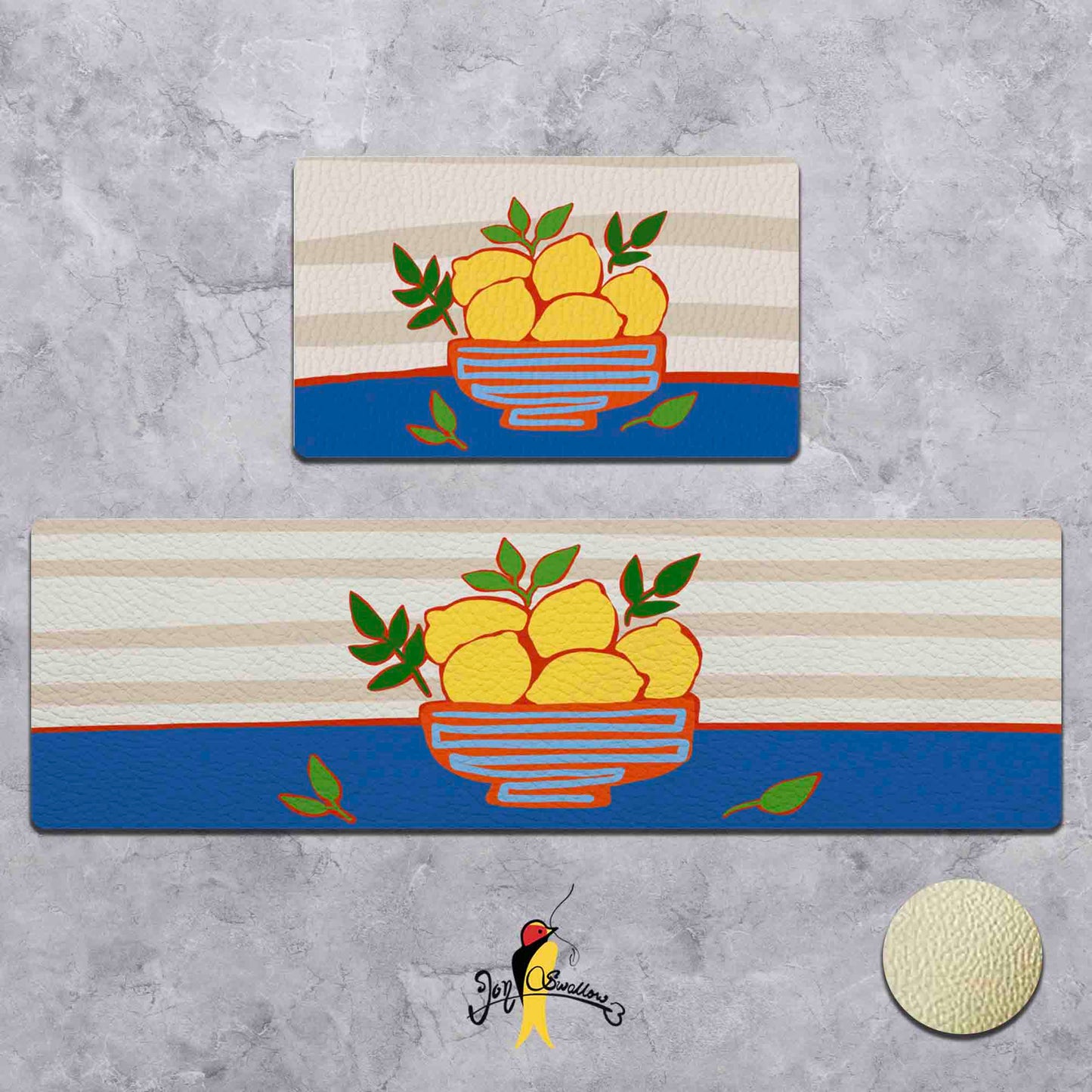 JoySwallow a Bowl of Lemon Kitchen Runner, Fruit Non-Slip Anti Fatigue Standing Rug, Comfort Floor Mat for Kitchen Laundry Décor