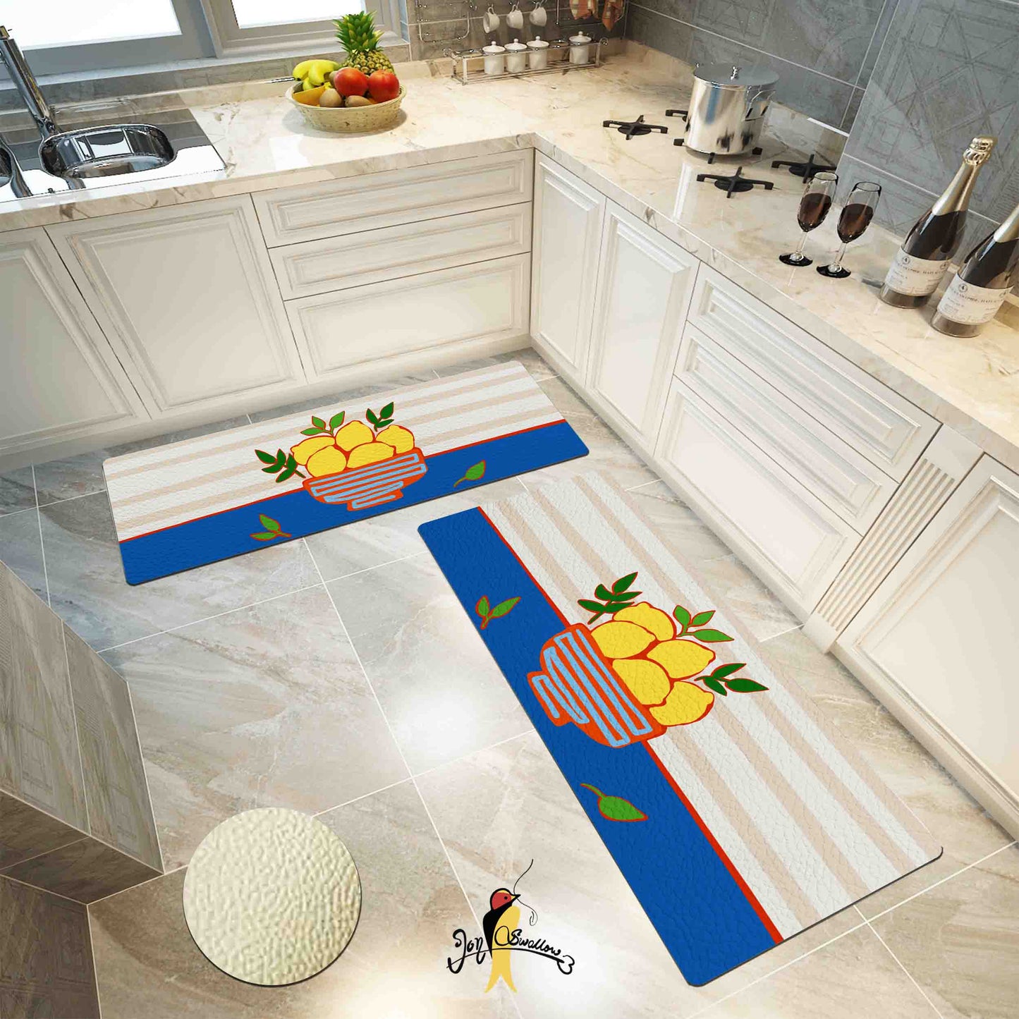 JoySwallow a Bowl of Lemon Kitchen Runner, Fruit Non-Slip Anti Fatigue Standing Rug, Comfort Floor Mat for Kitchen Laundry Décor