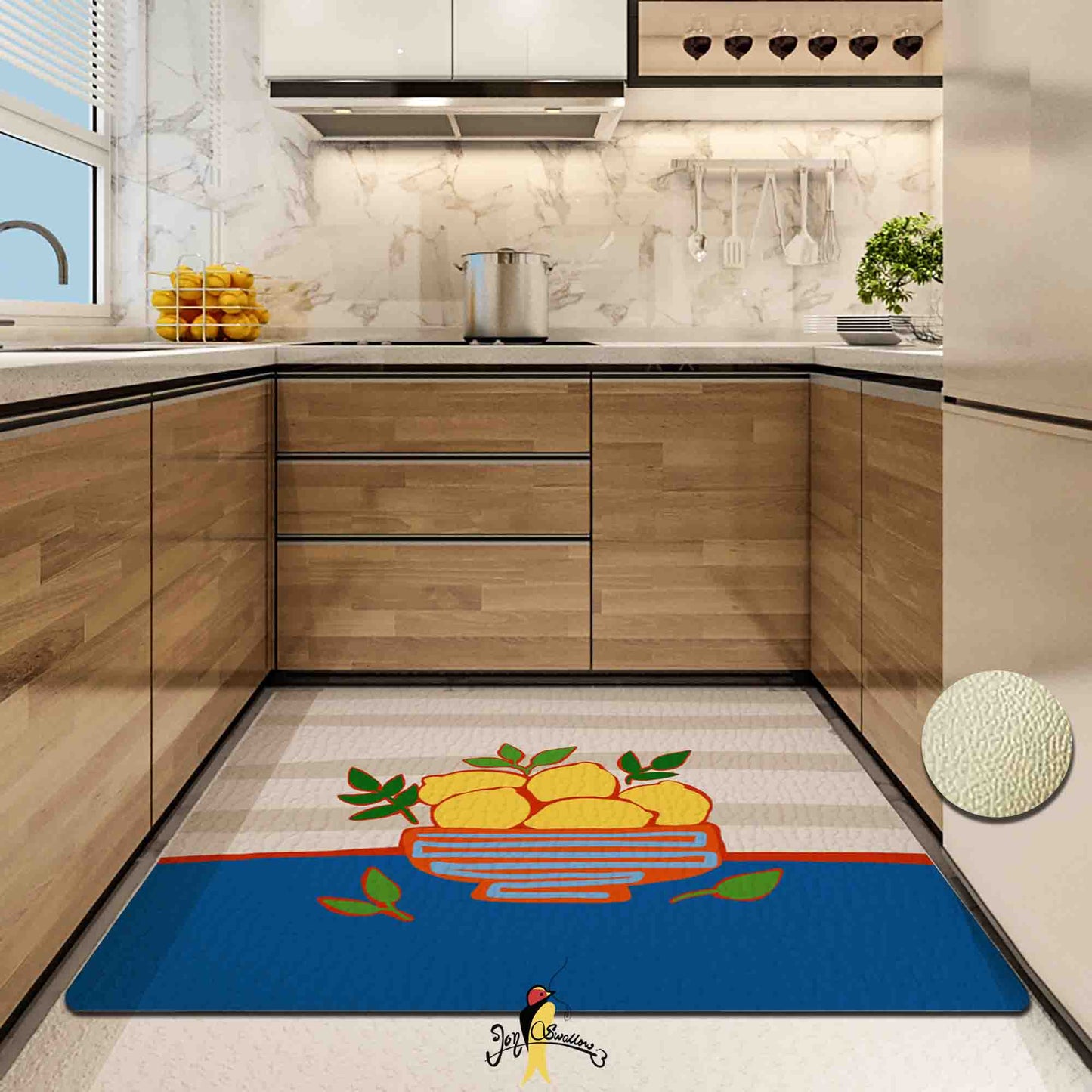 JoySwallow a Bowl of Lemon Kitchen Runner, Fruit Non-Slip Anti Fatigue Standing Rug, Comfort Floor Mat for Kitchen Laundry Décor