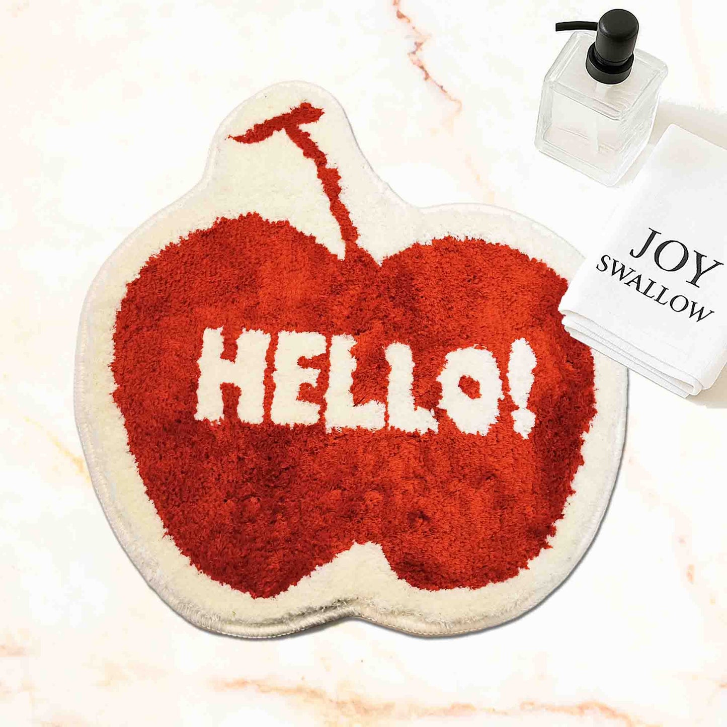 JoySwallow Irregular Apple Tufted Bathmat, Apple Bathroom Rug, Fruit Area Rug, Apple Bedroom Rugs