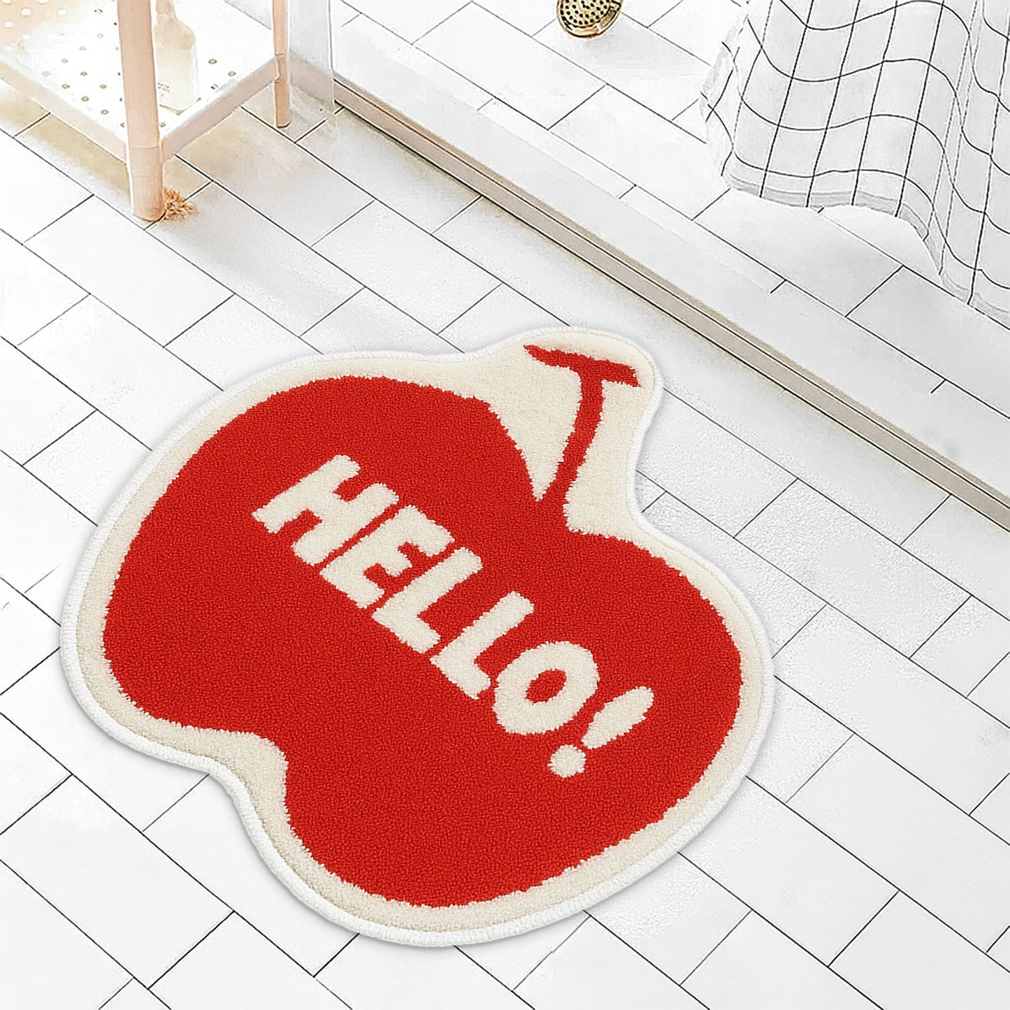 JoySwallow Irregular Apple Tufted Bathmat, Apple Bathroom Rug, Fruit Area Rug, Apple Bedroom Rugs