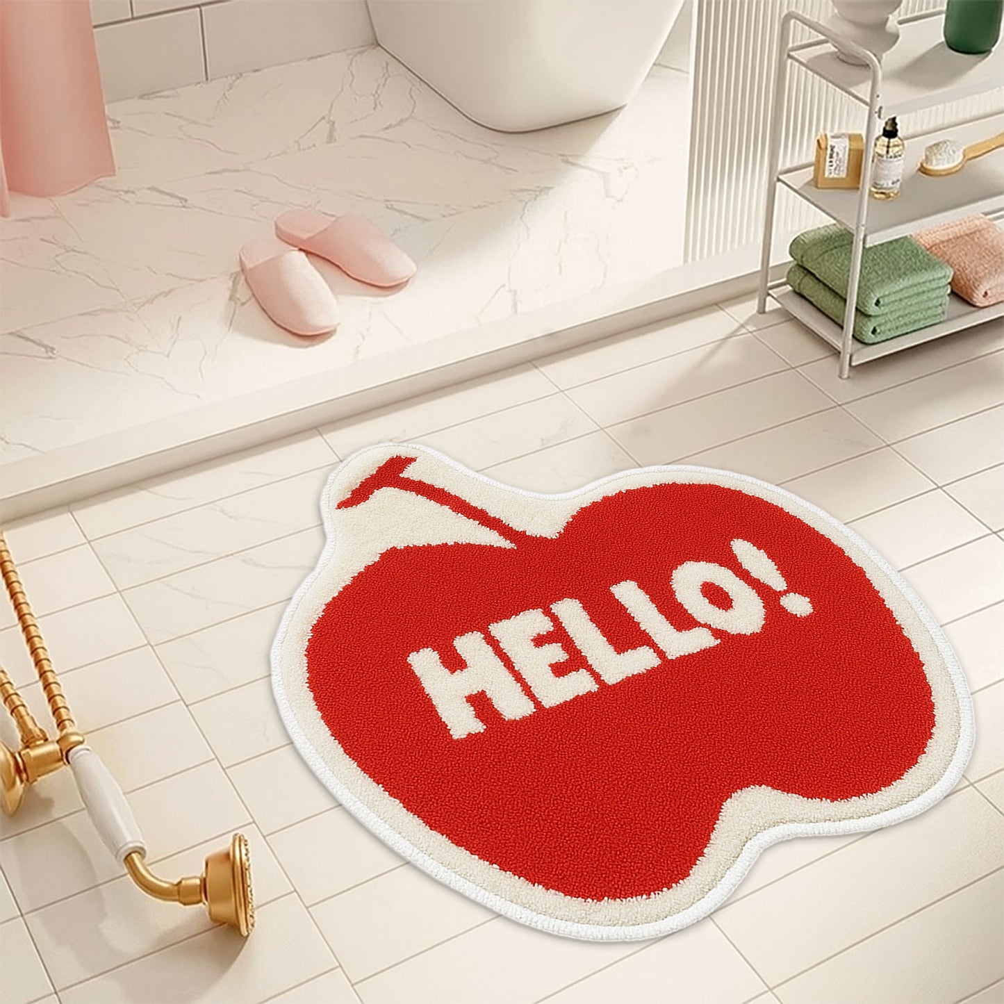 JoySwallow Irregular Apple Tufted Bathmat, Apple Bathroom Rug, Fruit Area Rug, Apple Bedroom Rugs