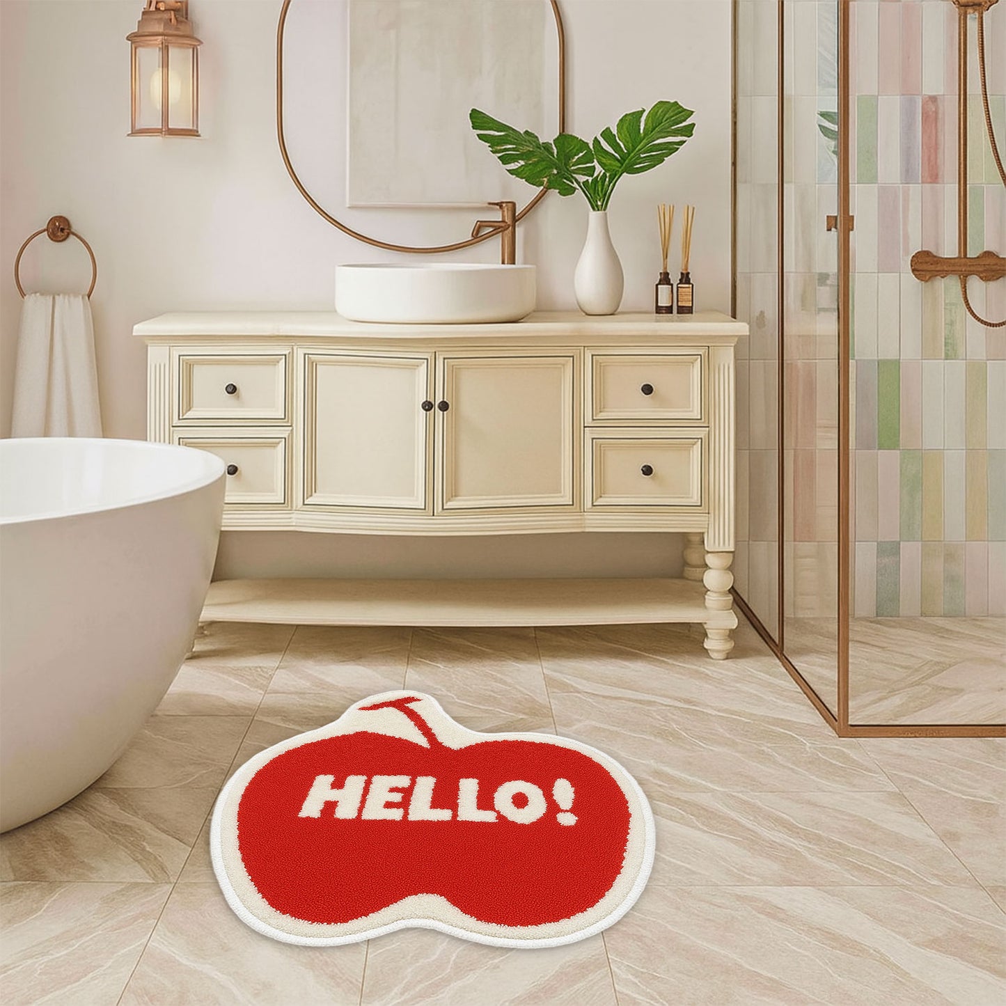 JoySwallow Irregular Apple Tufted Bathmat, Apple Bathroom Rug, Fruit Area Rug, Apple Bedroom Rugs