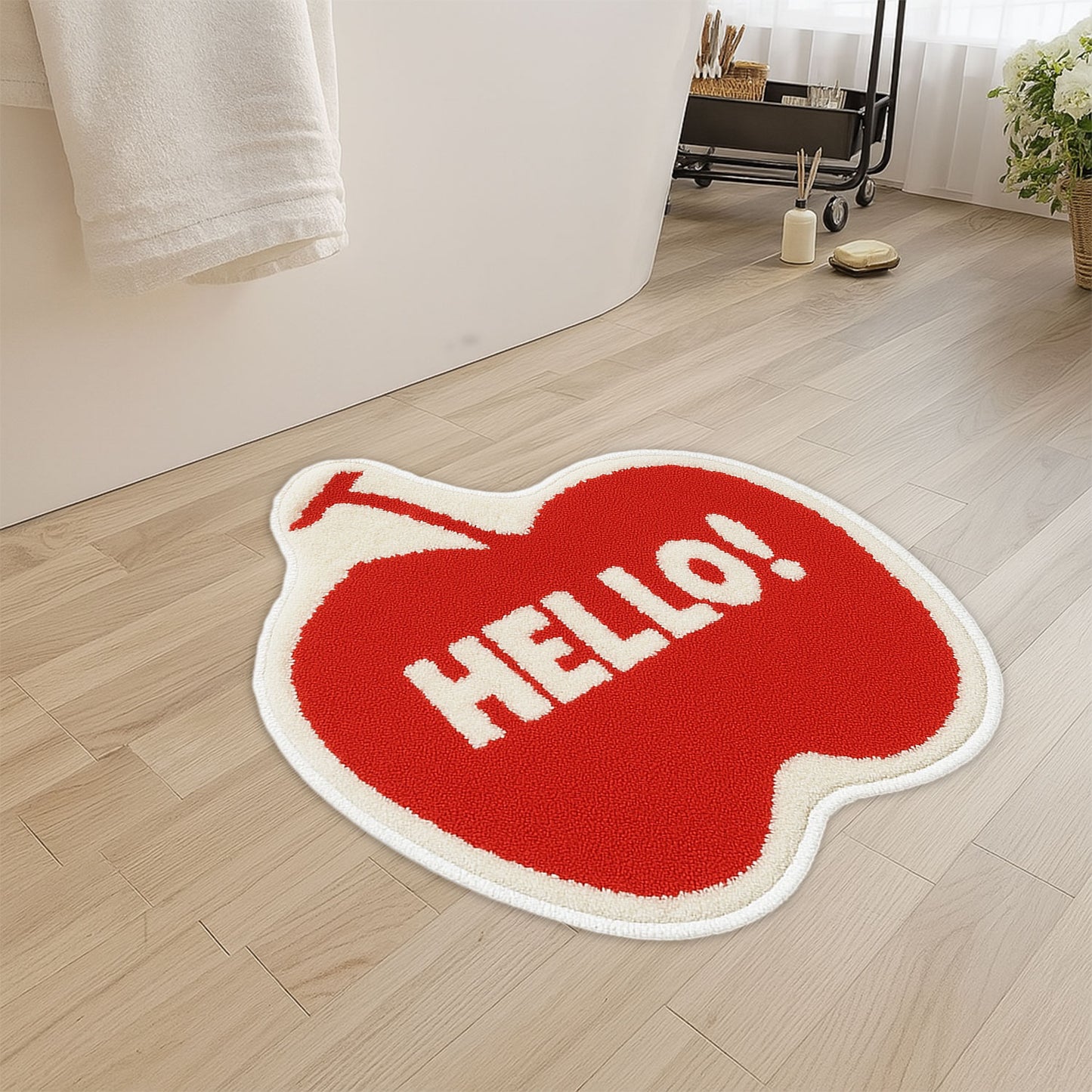 JoySwallow Irregular Apple Tufted Bathmat, Apple Bathroom Rug, Fruit Area Rug, Apple Bedroom Rugs