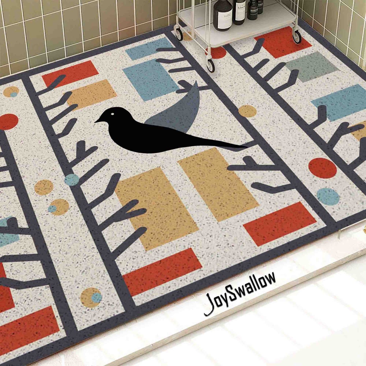 JoySwallow Personalized Bathtub Mat, Bricks and Birds Bathtub Mat, Art PVC Coil Shower Mat, Anti Skid PVC Coil Bathmat, Bird Permeable Bathmat, Drainable Rug, Artistic Bathroom Décor
