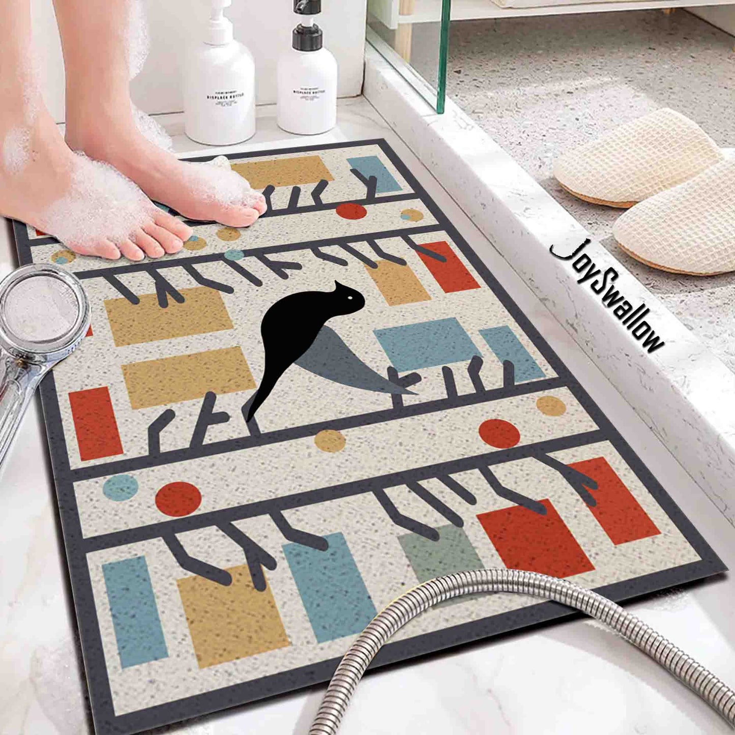 JoySwallow Personalized Bathtub Mat, Bricks and Birds Bathtub Mat, Art PVC Coil Shower Mat, Anti Skid PVC Coil Bathmat, Bird Permeable Bathmat, Drainable Rug, Artistic Bathroom Décor