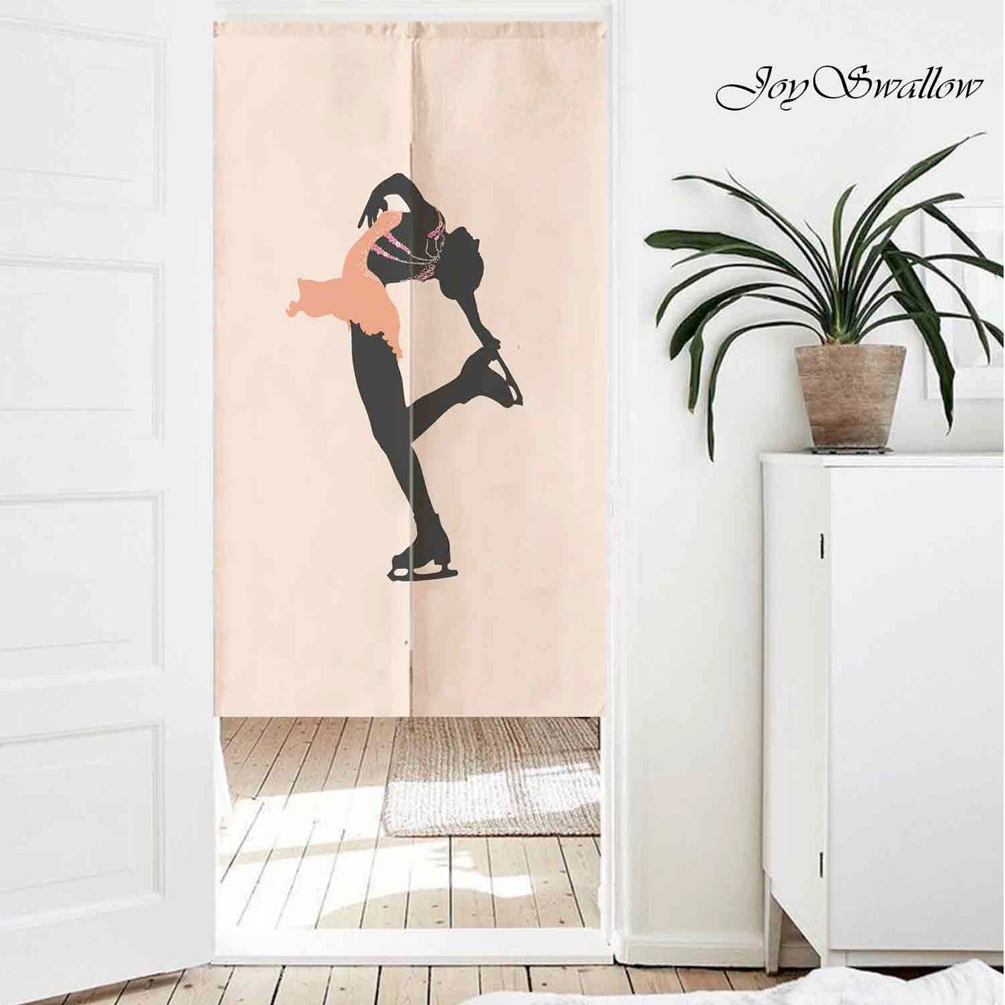 JoySwallow Personalized Doorway Curtain, Figure Skating Girl in Pink Door Curtain, Skating Door Tapestries for Home, Door Curtain for Kitchen, Curtain for Bedroom Decoration, Privacy Divider Curtain with Rod
