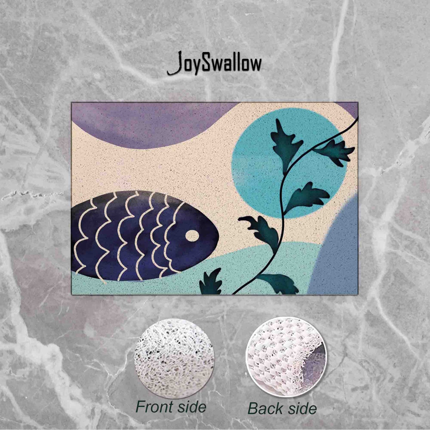 JoySwallow Personalized Bathtub Mat, Fish and Wave Bathtub Mat, Geometric Art PVC Coil Shower Mat, Anti Skid PVC Coil Bathmat, Fish Permeable Bathmat, Leaves Drainable Rug
