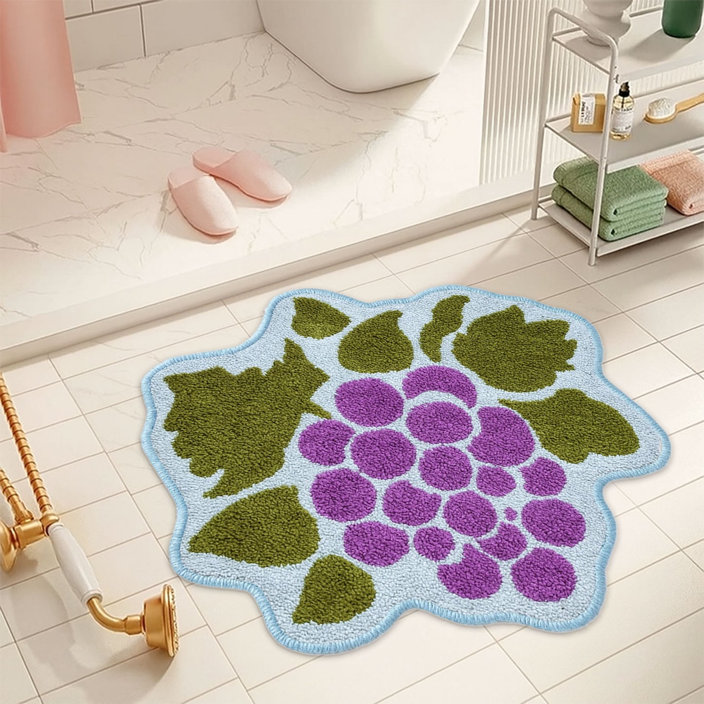 JoySwallow Irregular Grape Tufted Bathmat,Grape Bathroom Rug, Fruit Area Rug, Grape Bedroom Rugs