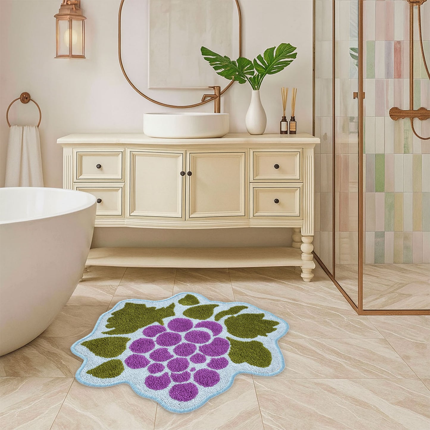 JoySwallow Irregular Grape Tufted Bathmat,Grape Bathroom Rug, Fruit Area Rug, Grape Bedroom Rugs