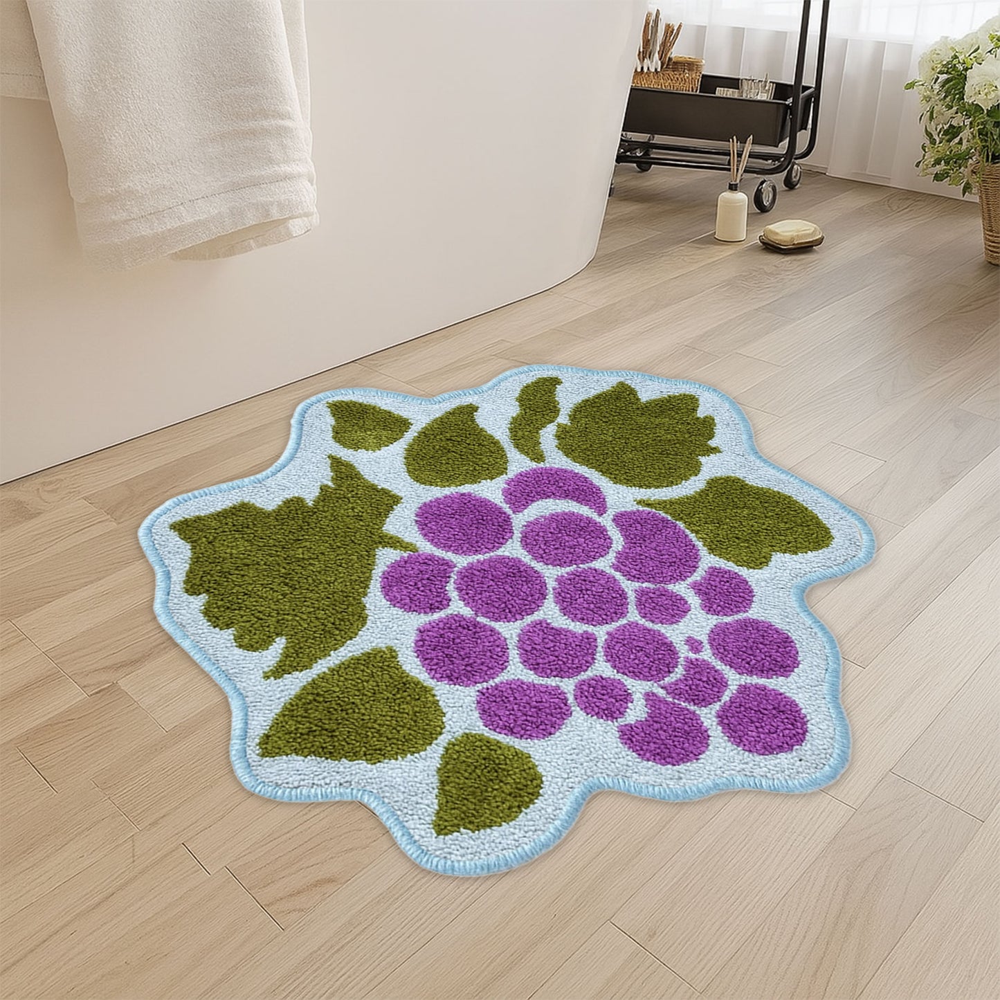 JoySwallow Irregular Grape Tufted Bathmat,Grape Bathroom Rug, Fruit Area Rug, Grape Bedroom Rugs