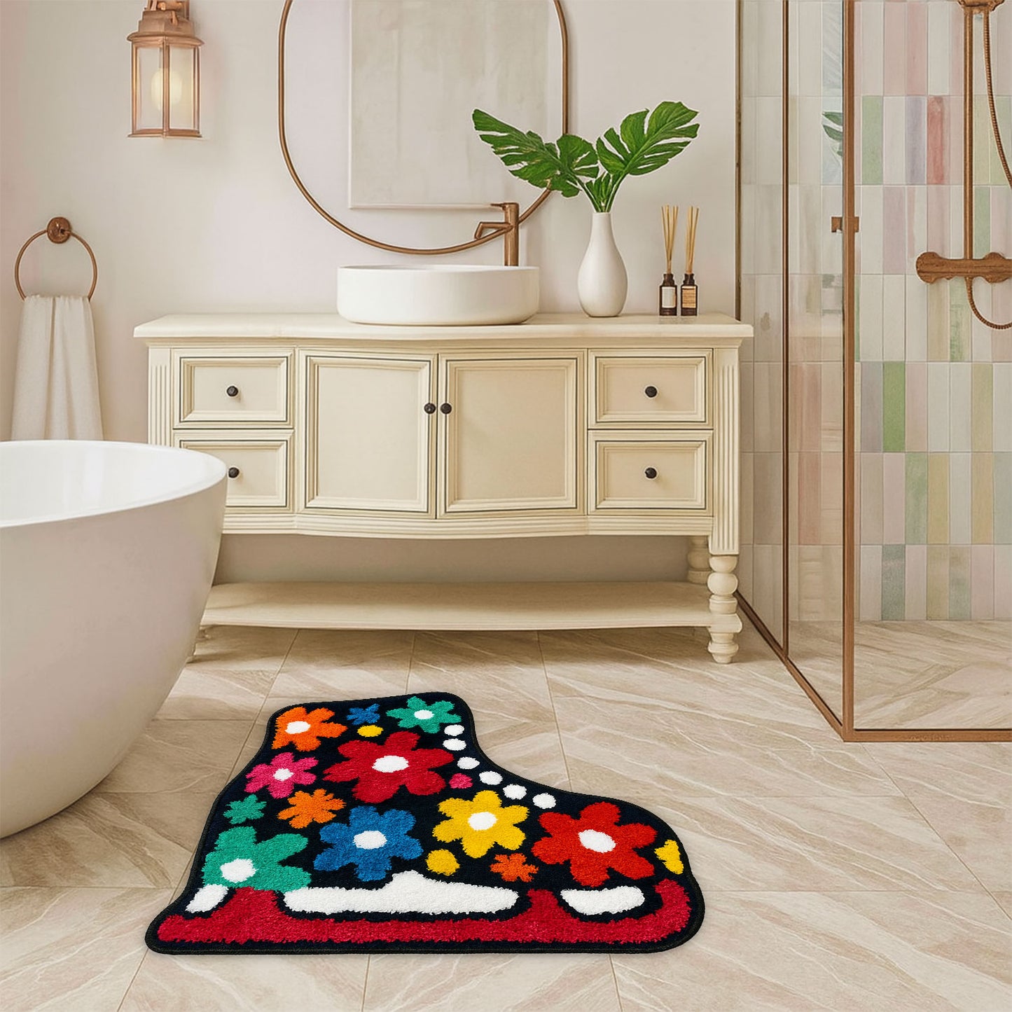 JoySwallow Irregular Ice Skates Tufted Bathmat, Ice Skates Bathroom Rug, Ice Skates Area Rug, Ice Skates Bedroom Rugs