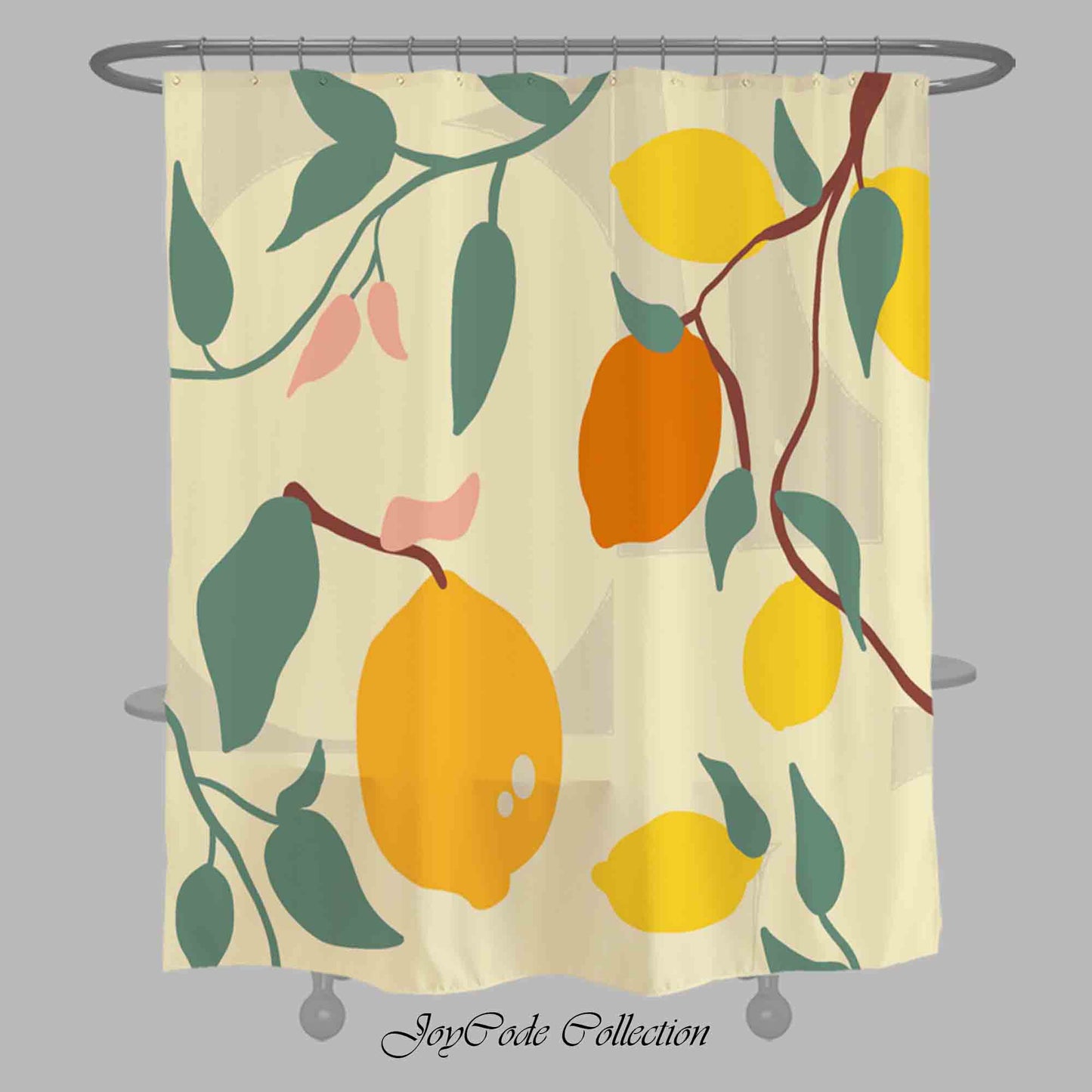 JoySwallow Lemon Tree Shower Curtain, Leaves Waterproof Curtains, Floral Machine Washable Shower Curtains, Fruit Heavy Weighted Bath Curtains with hooks