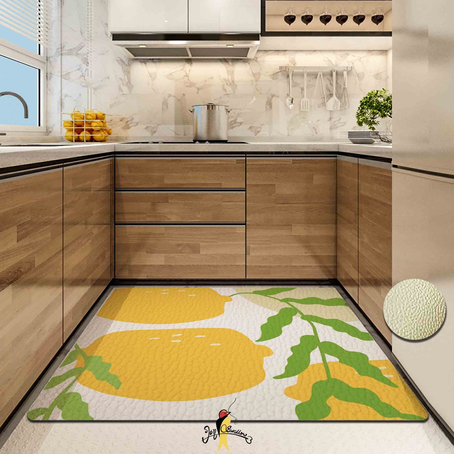 JoySwallow Lovely Lemon Kitchen Runner, Fruit Non-Slip Anti Fatigue Standing Rug, Comfort Floor Mat for Kitchen Laundry Décor