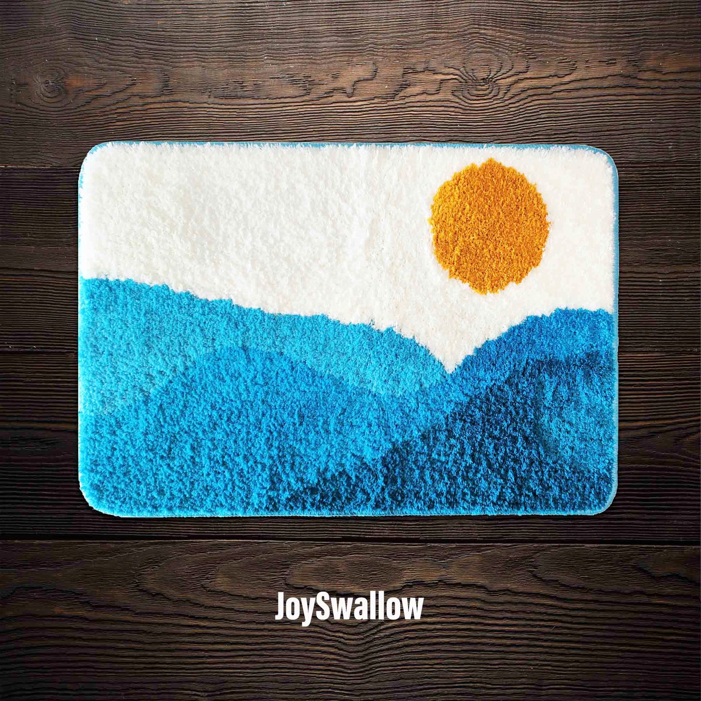 JoySwallow Blue Mountain and Sun Tufted Bathmat, Scenery Bathroom Rug, Landscape Area Rug, Nature Bedroom Rugs