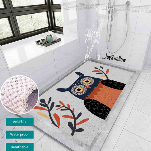 JoySwallow Personalized Bathtub Mat, Cute Owl Bathtub Mat, Animal Art PVC Coil Shower Mat, Anti Skid PVC Coil Bathmat, Bird Permeable Bathmat, Floral Drainable Rug