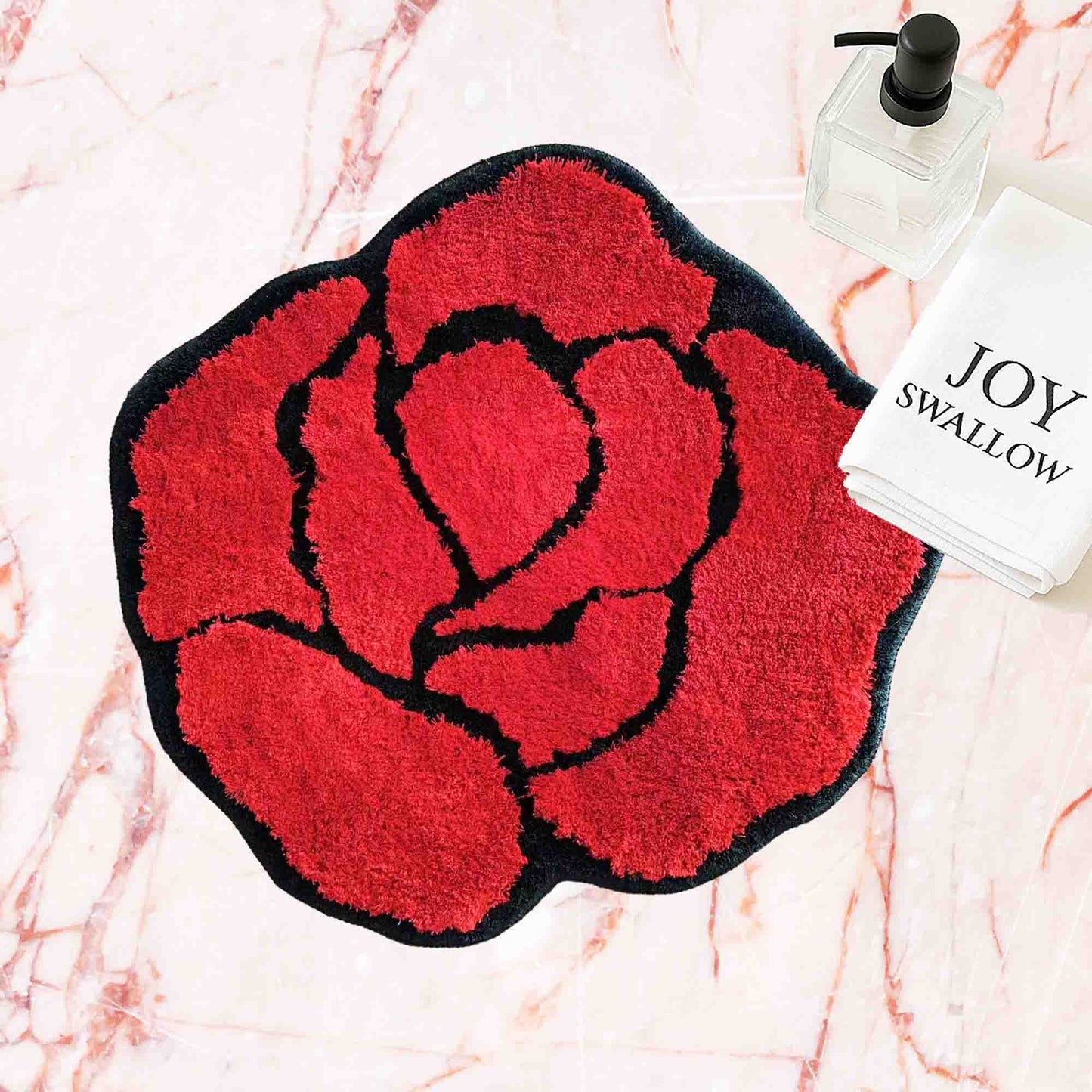 JoySwallow Irregular Rose Tufted Bathmat, Rose Bathroom Rug, flower Area Rug, Rose Bedroom Rugs