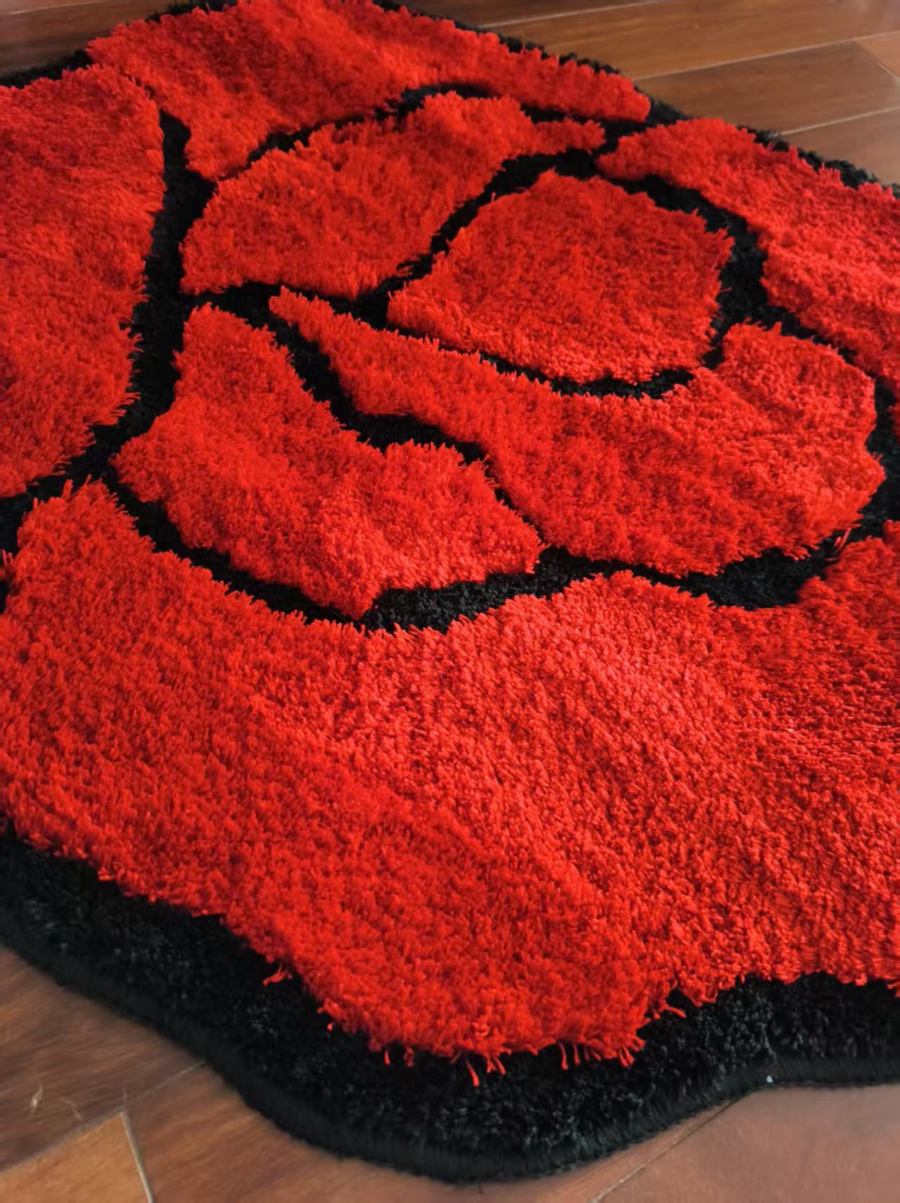 JoySwallow Irregular Rose Tufted Bathmat, Rose Bathroom Rug, flower Area Rug, Rose Bedroom Rugs