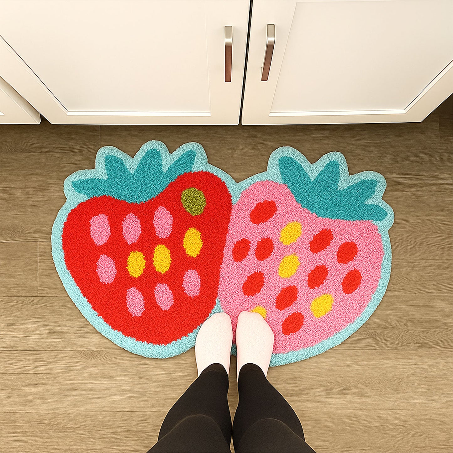 JoySwallow Irregular Strawberry Tufted Bathmat, Strawberry Bathroom Rug, Fruit Area Rug, Strawberry Bedroom Rugs
