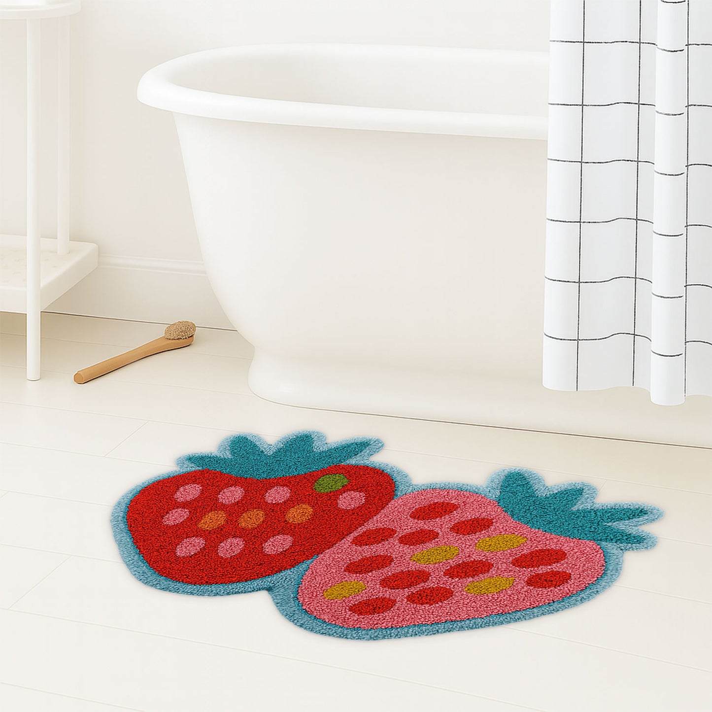 JoySwallow Irregular Strawberry Tufted Bathmat, Strawberry Bathroom Rug, Fruit Area Rug, Strawberry Bedroom Rugs