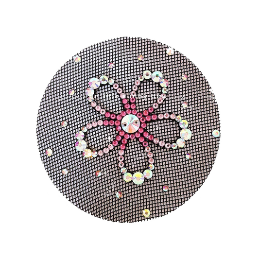Flower Crystal Figure Skating Bun Cover Black Mesh Ruffle Hair Accessory