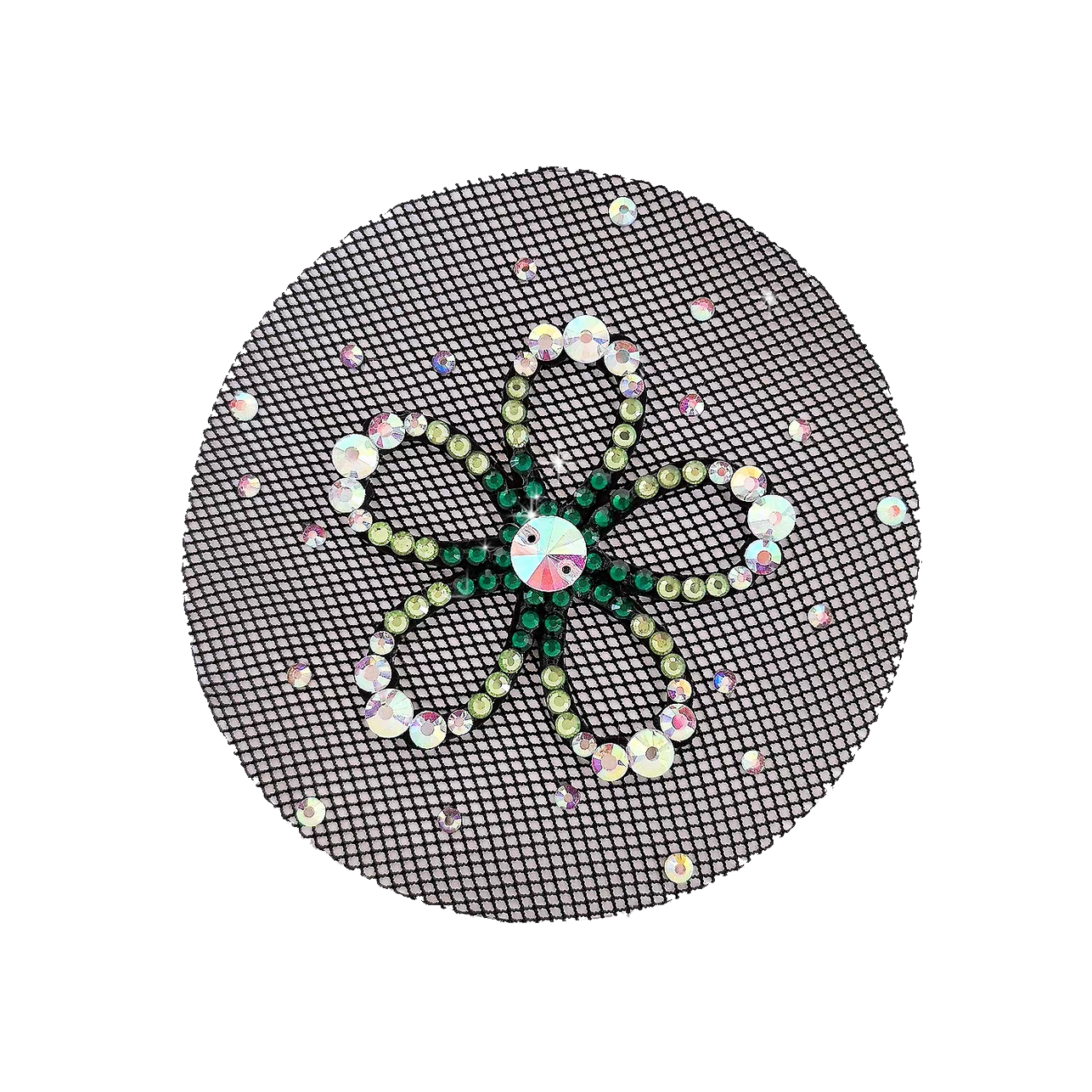 Flower Crystal Figure Skating Bun Cover Black Mesh Ruffle Hair Accessory