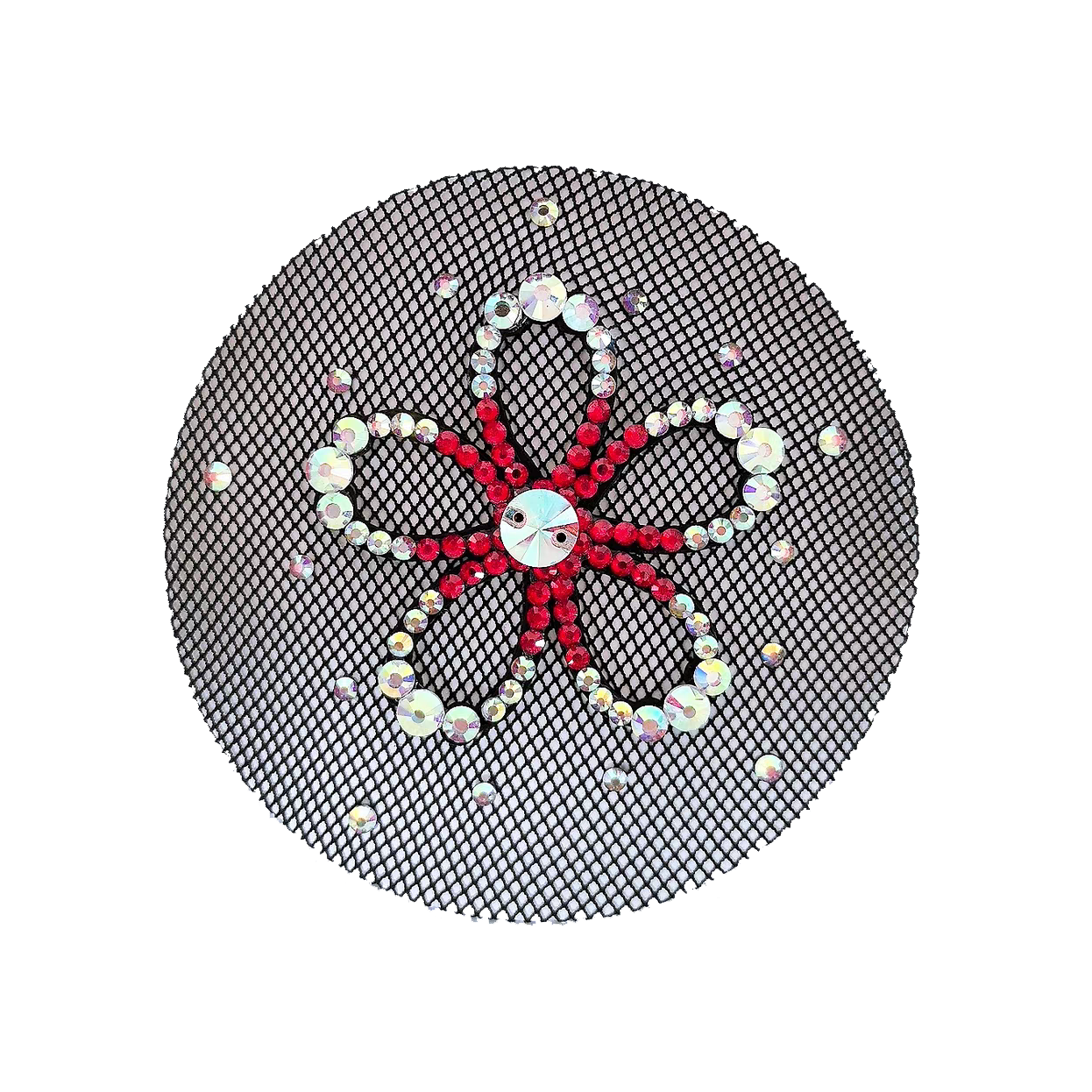 Flower Crystal Figure Skating Bun Cover Black Mesh Ruffle Hair Accessory