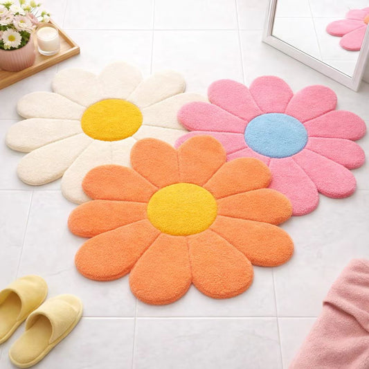 JoySwallow Funky Daisy Tufted Bath Mat, Over-sized Flower Rug, Aesthetic Bathroom Decor, Cute Tufted Floral Mat for Dorm, Y2K Colorful Floor Rug