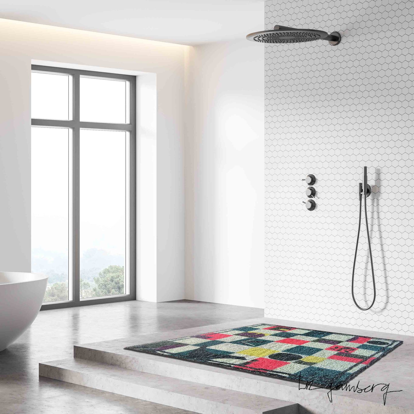 Square Collage Bath Tub Mat by Liz Gamberg Studio from US