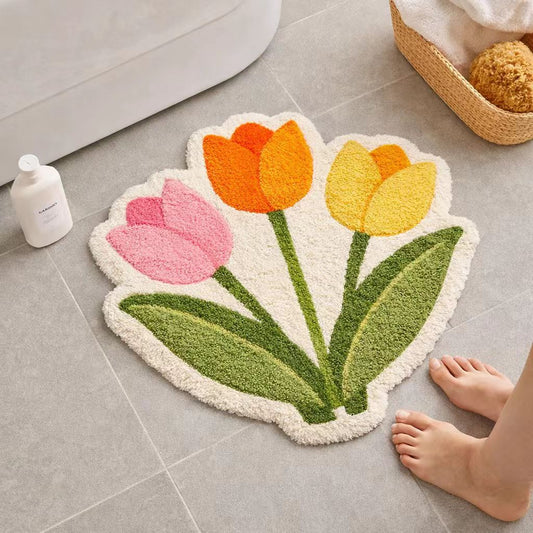 Joyswallow Colorful Tulip-Shaped Plush Bath Mat – Fresh and Bright Bathroom Decor