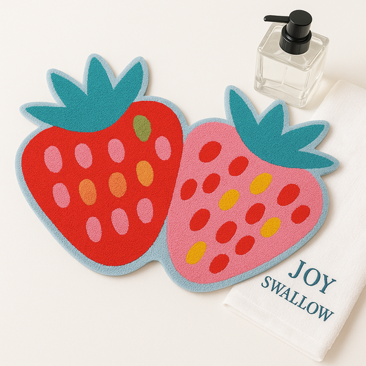 JoySwallow Irregular Strawberry Tufted Bathmat, Strawberry Bathroom Rug, Fruit Area Rug, Strawberry Bedroom Rugs