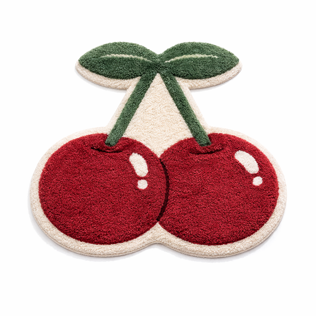 Joyswallow INS Cherry Shaped Bath Mat – Burgundy & Dark Green Tufted Bathroom Rug